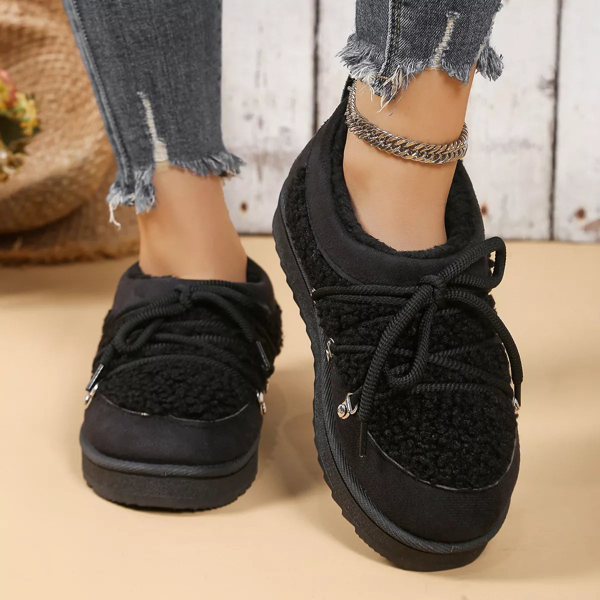 Lace Up Round Toe Platform Ankle Boots