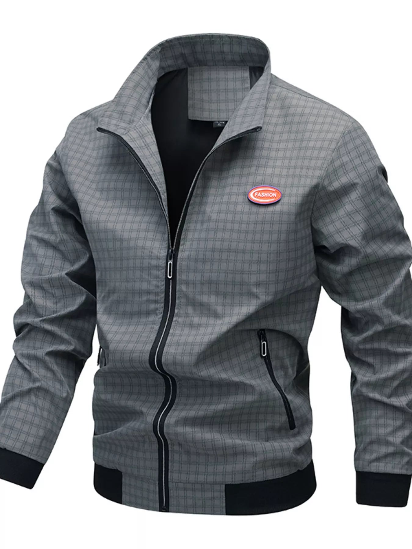 Men's Plus Size Plaid Lightweight Zip-Up Jacket