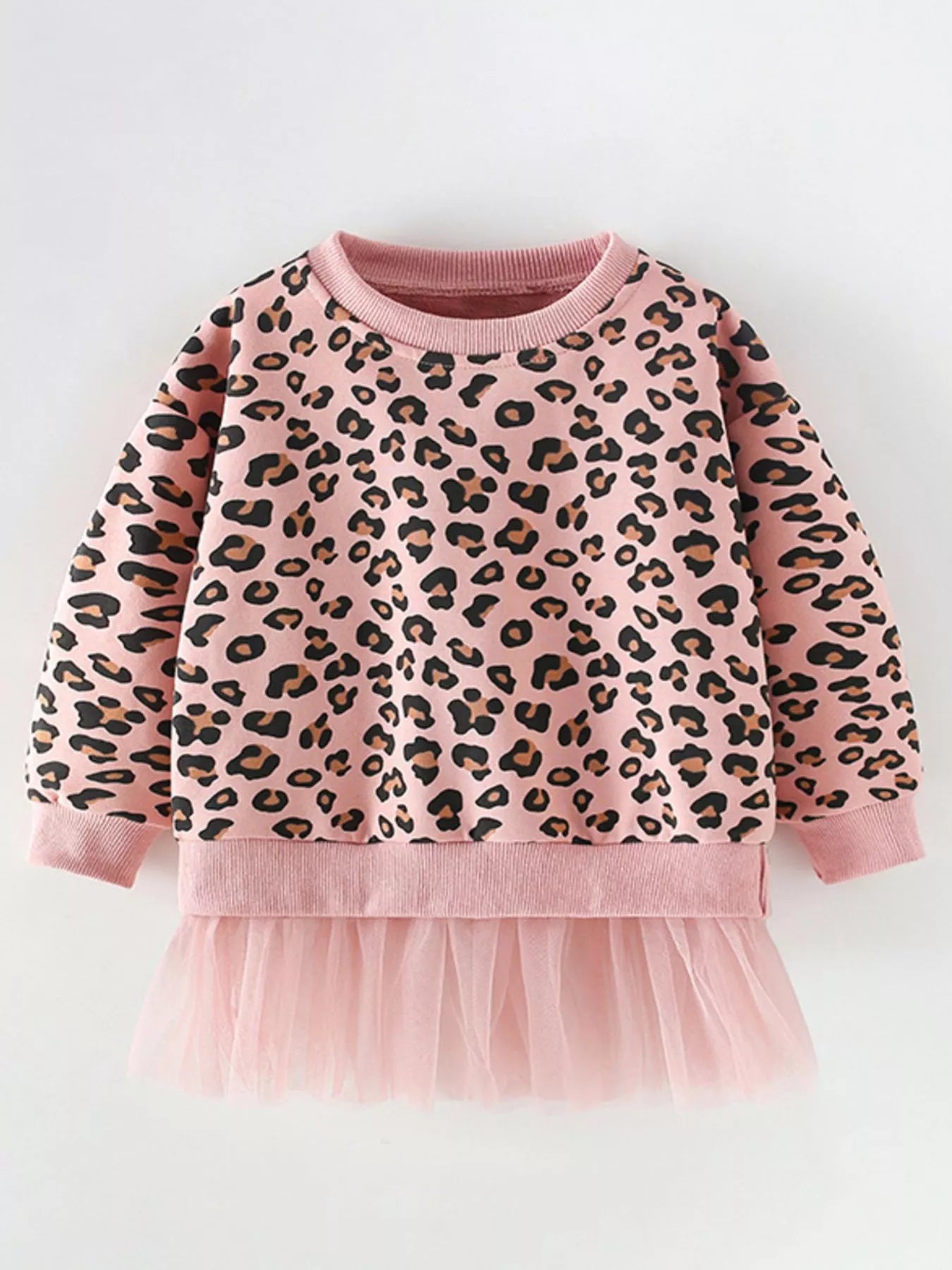 Children's Leopard Print Tulle Hem Sweatshirt
