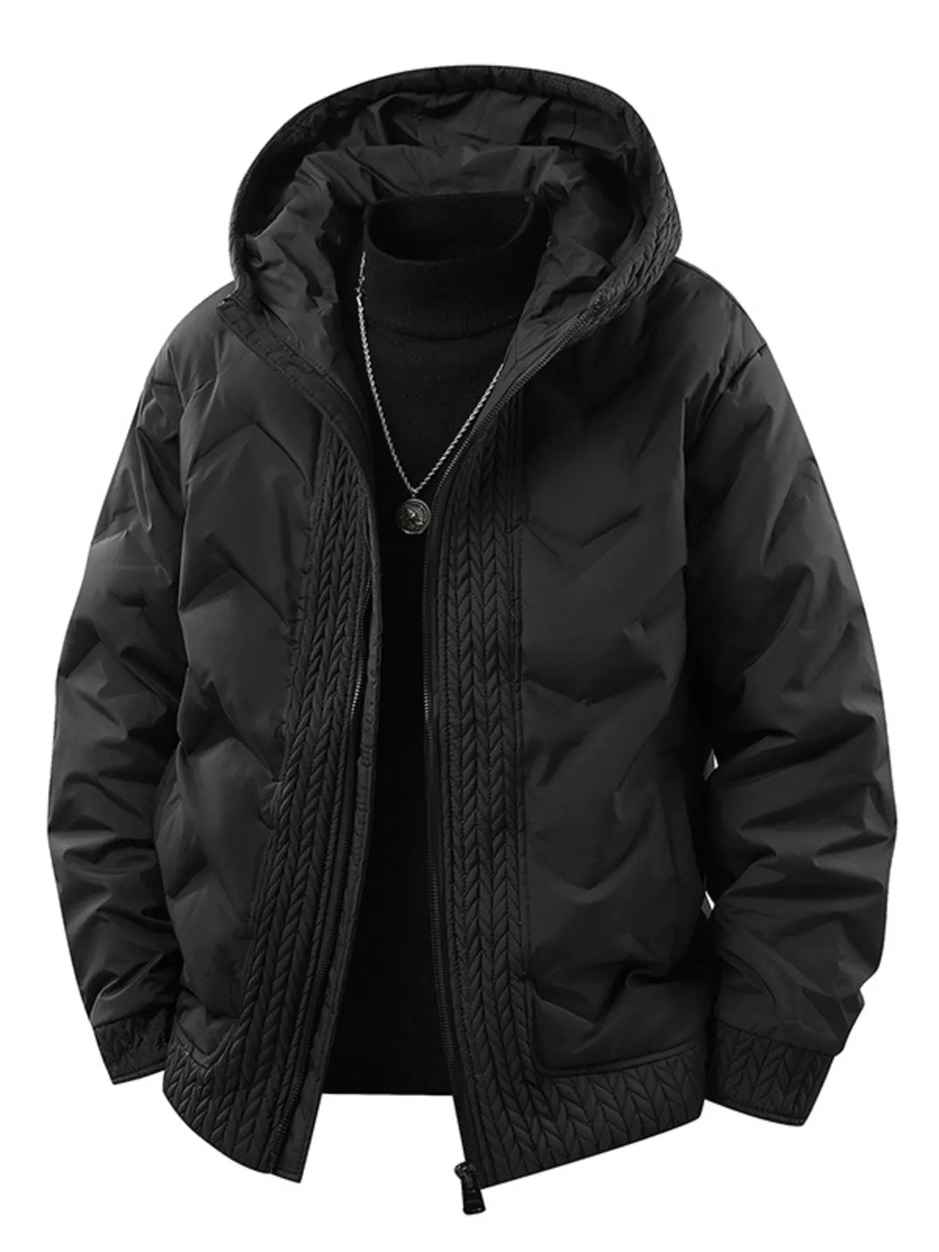 Men's Plus Size Texture Hooded Puffer Jacket