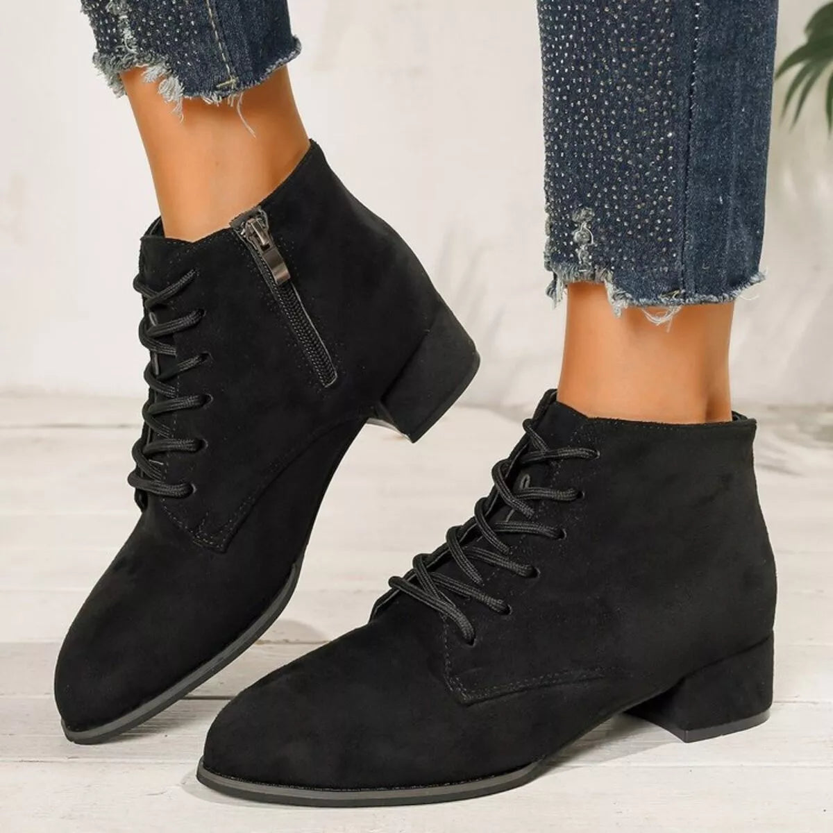Lace-Up Block Heel Boots