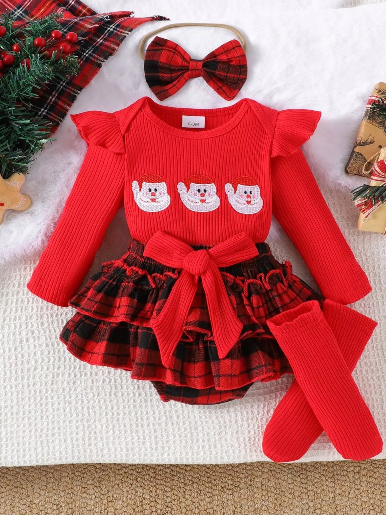 Children's Christmas Ruffle Trim 4-Piece Set