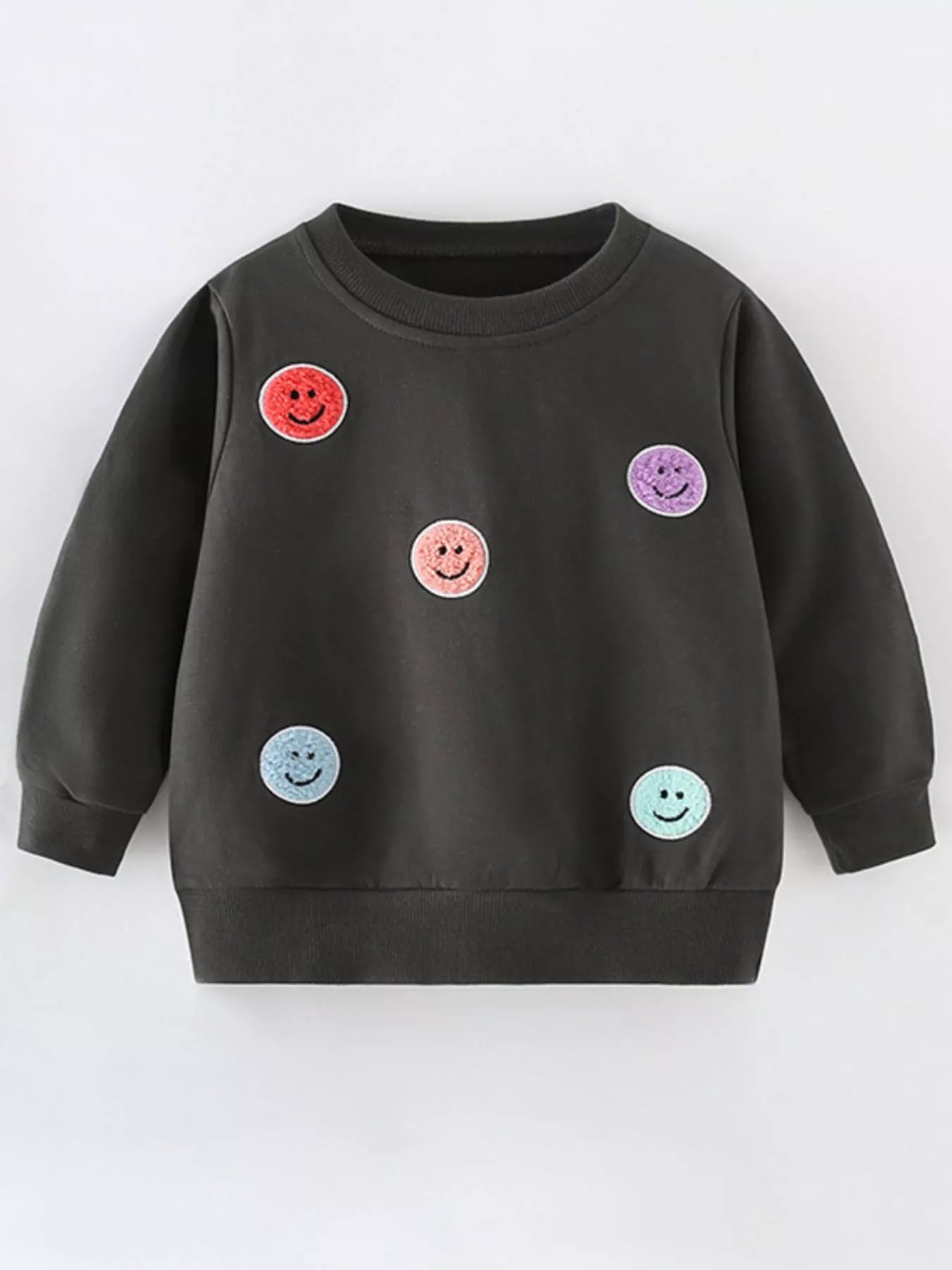 Children's Smiley Face Patches Crewneck Sweatshirt