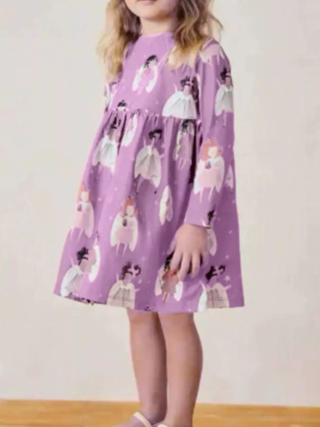 Children's Long Sleeve Cartoon Print Casual Dress