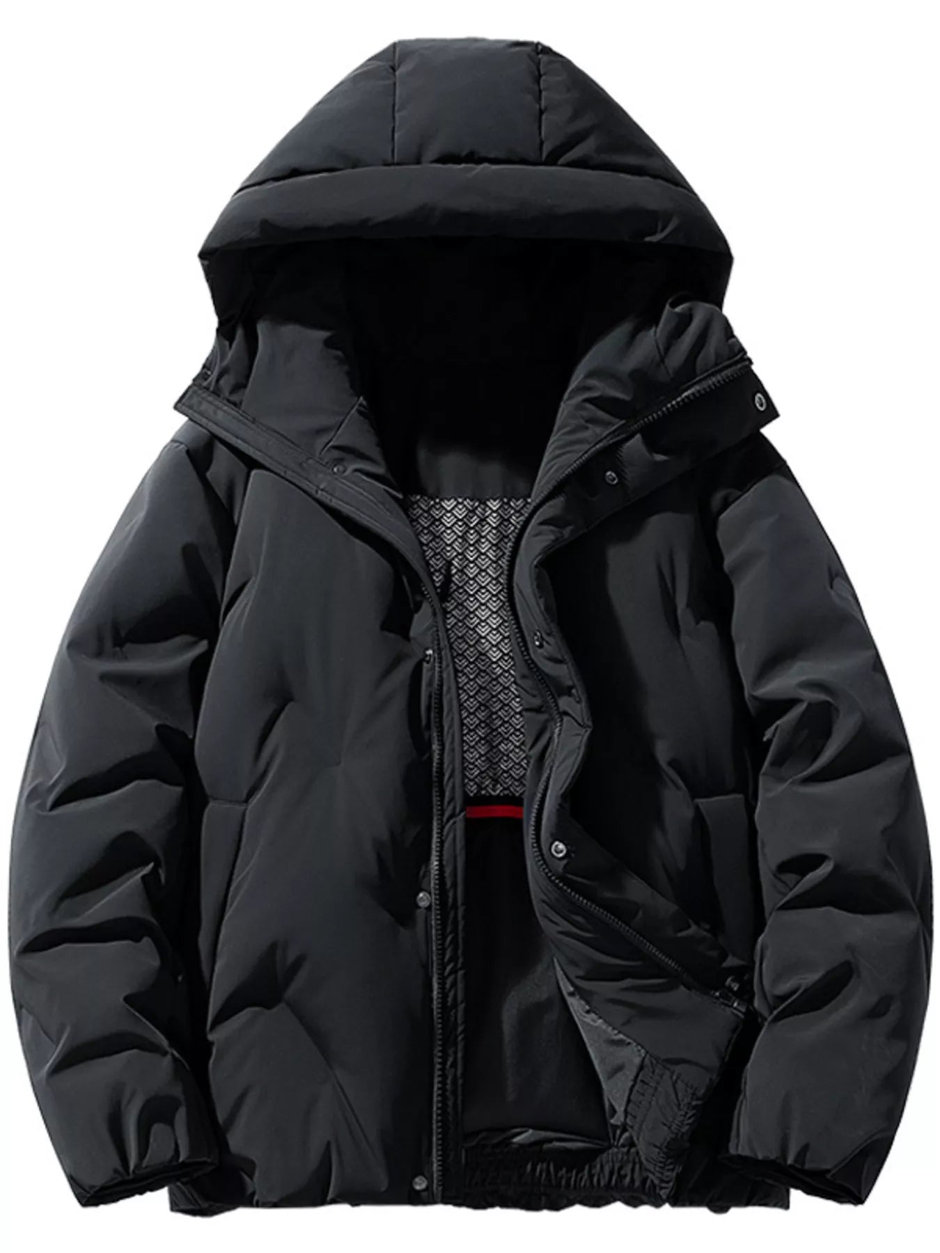 Men's Full Size Hooded Puffer Jacket with Side Pockets Plus Size