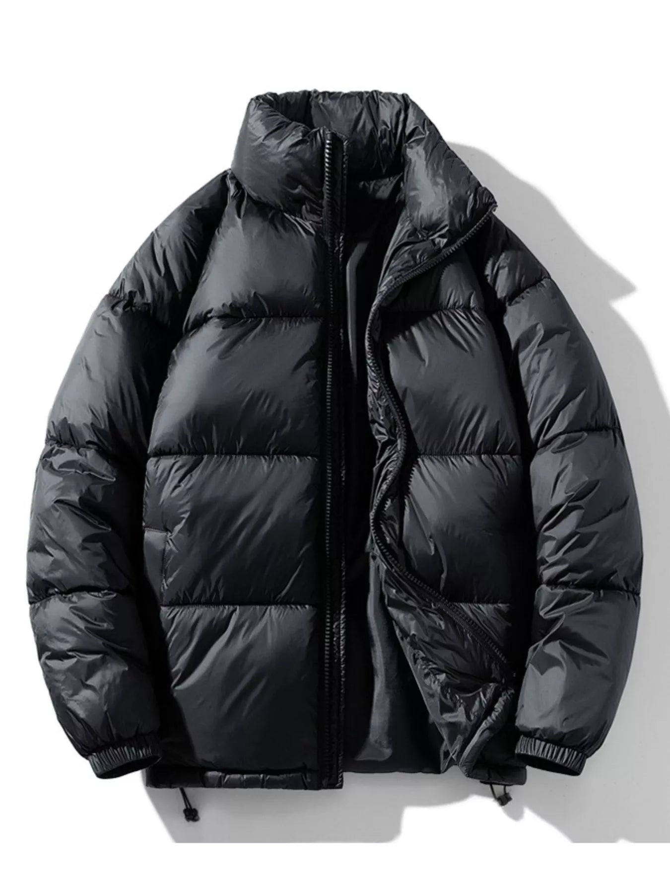 Men's Full Size Stand Collar Quilted Puffer Jacket with Drawstring Hem Plus Size