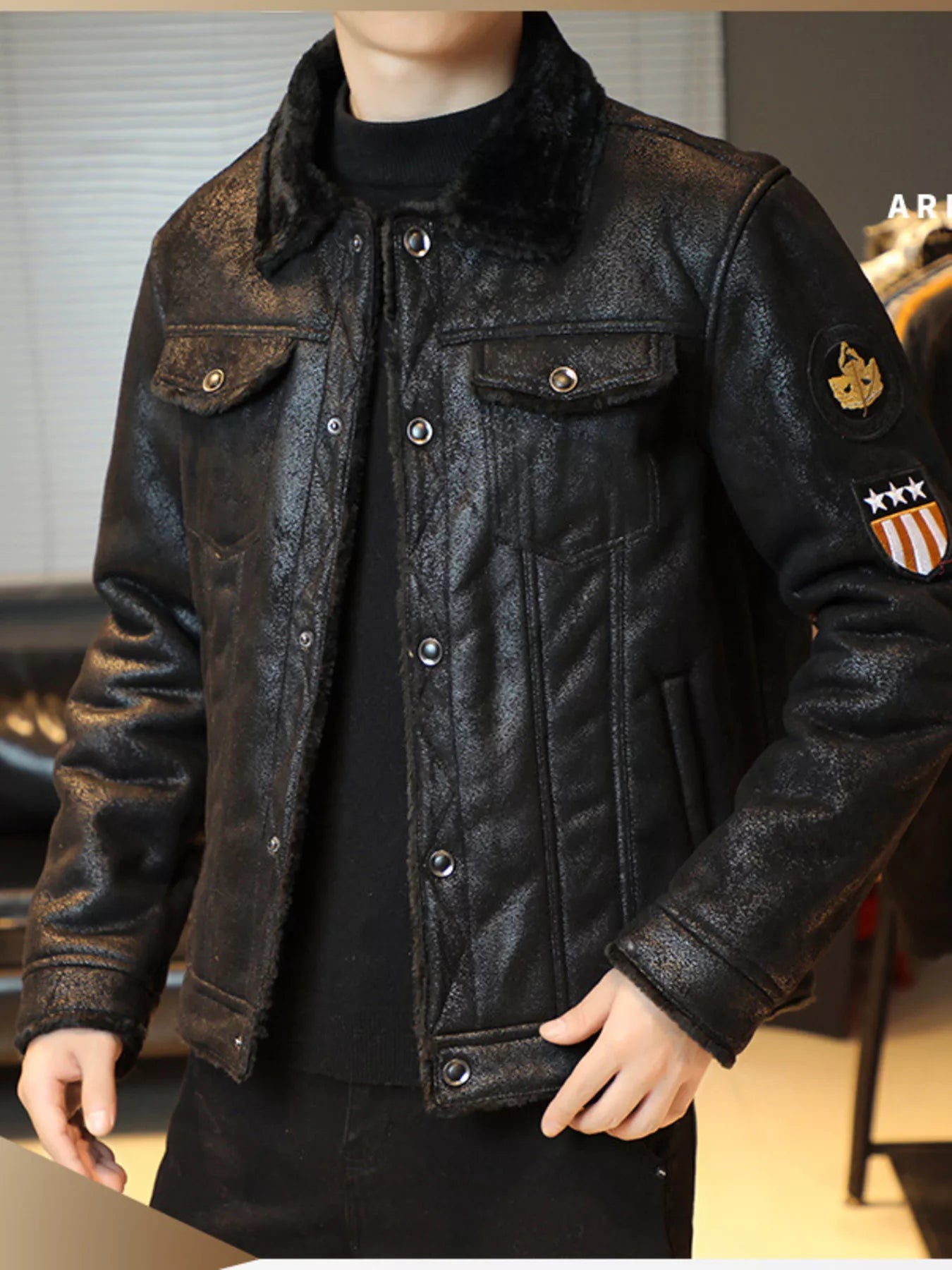 Men's Plus Size Snap Down Fur Collar Jacket