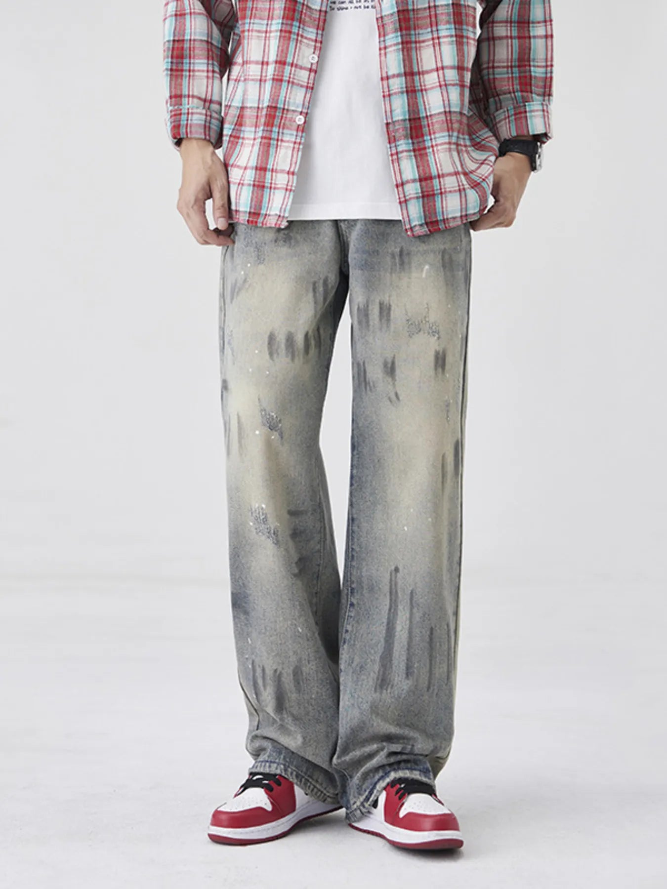 Men's Wash Wide-Leg Jeans