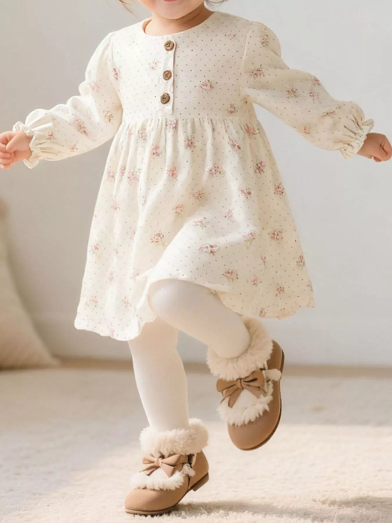 Children's Floral Print Long Sleeve Casual Dress