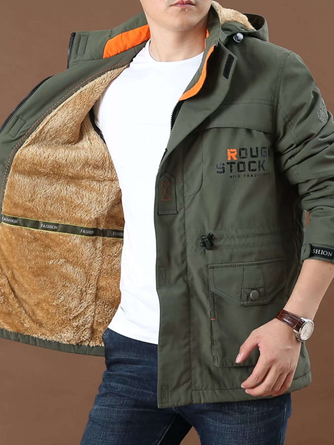 Men's Plus Size Warm Fleece Lined Hooded Jacket