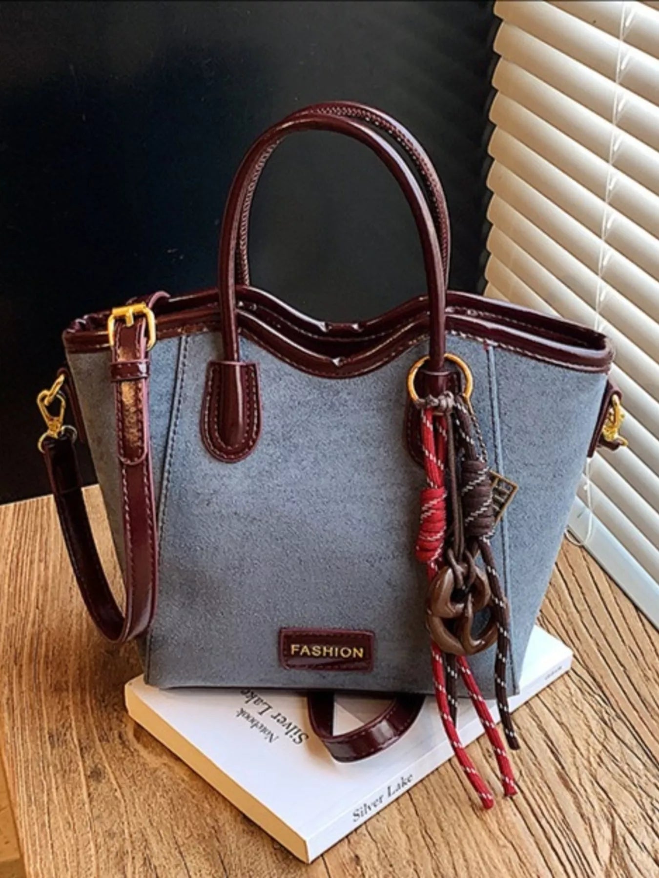Suede Leather Strap Tote Bag
