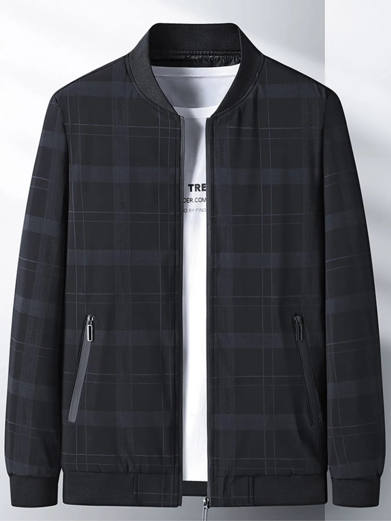 Men's Plus Size Plaid Lightweight Bomber Jacket