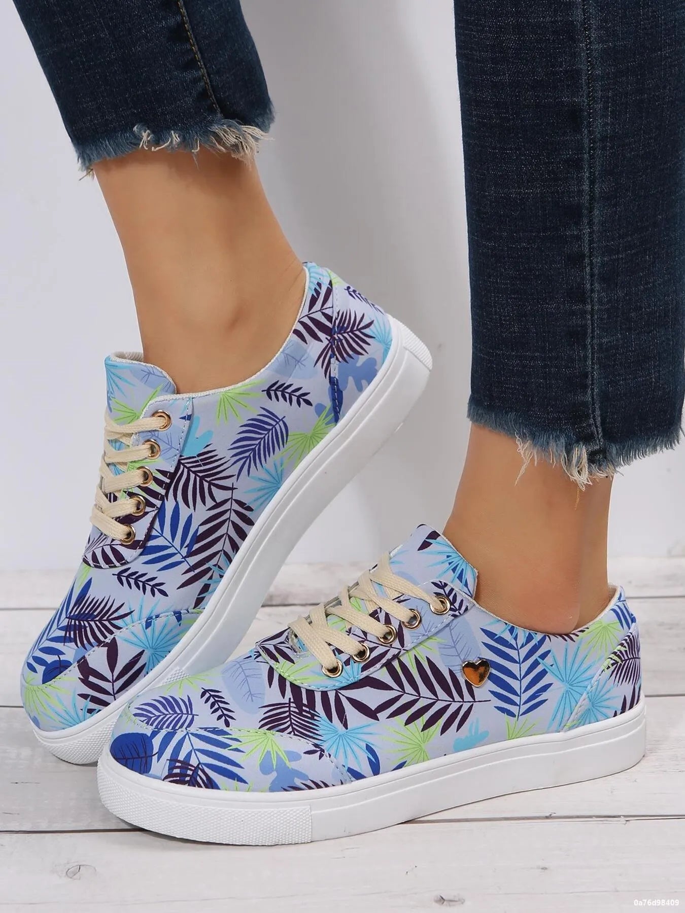 Tropical Leaf Print Canvas Sneakers