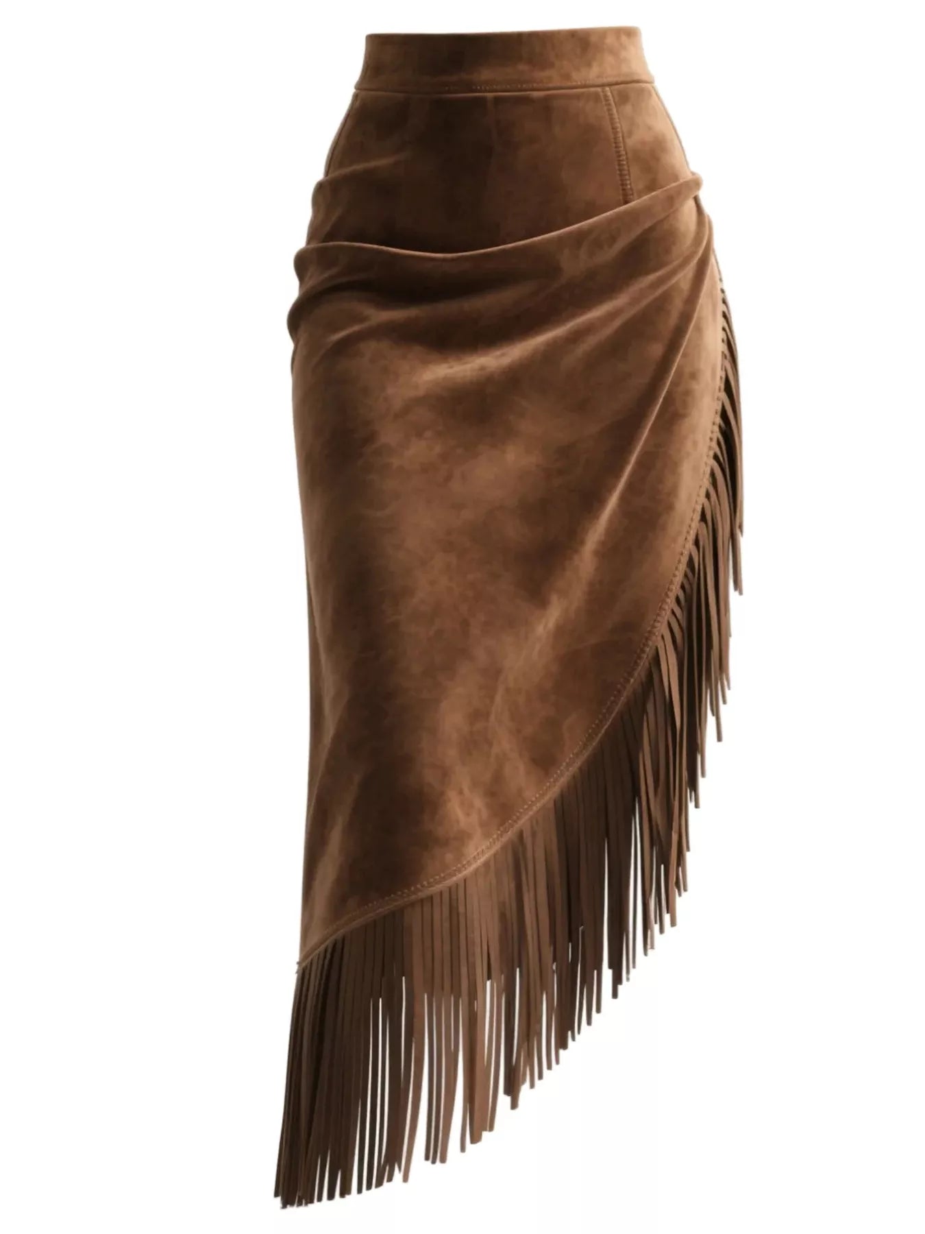 Full Size Suede Fringe Asymmetric Skirt Plus Size