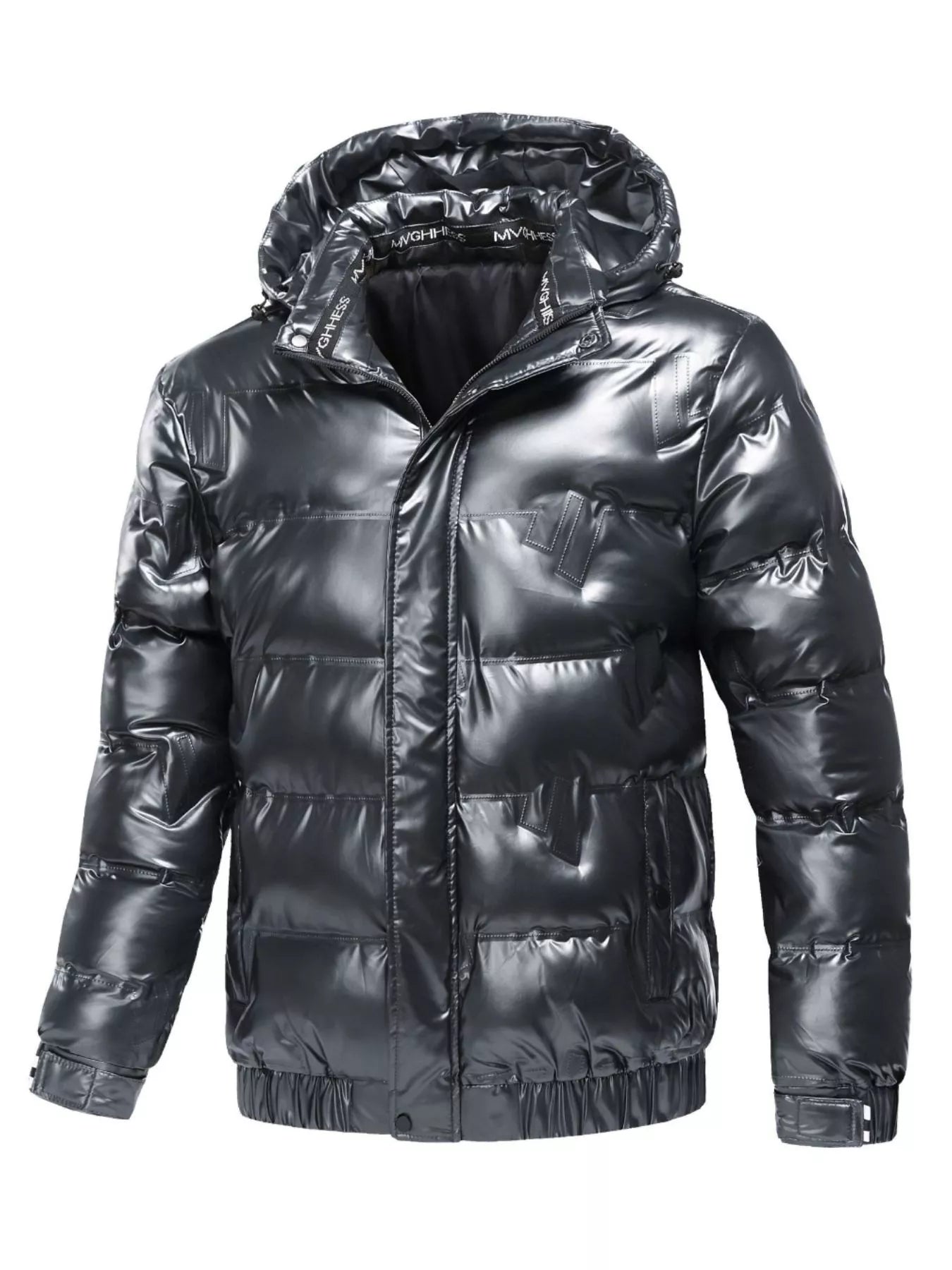 Men's Plus Size Zip Up Puffer Jacket with Hood