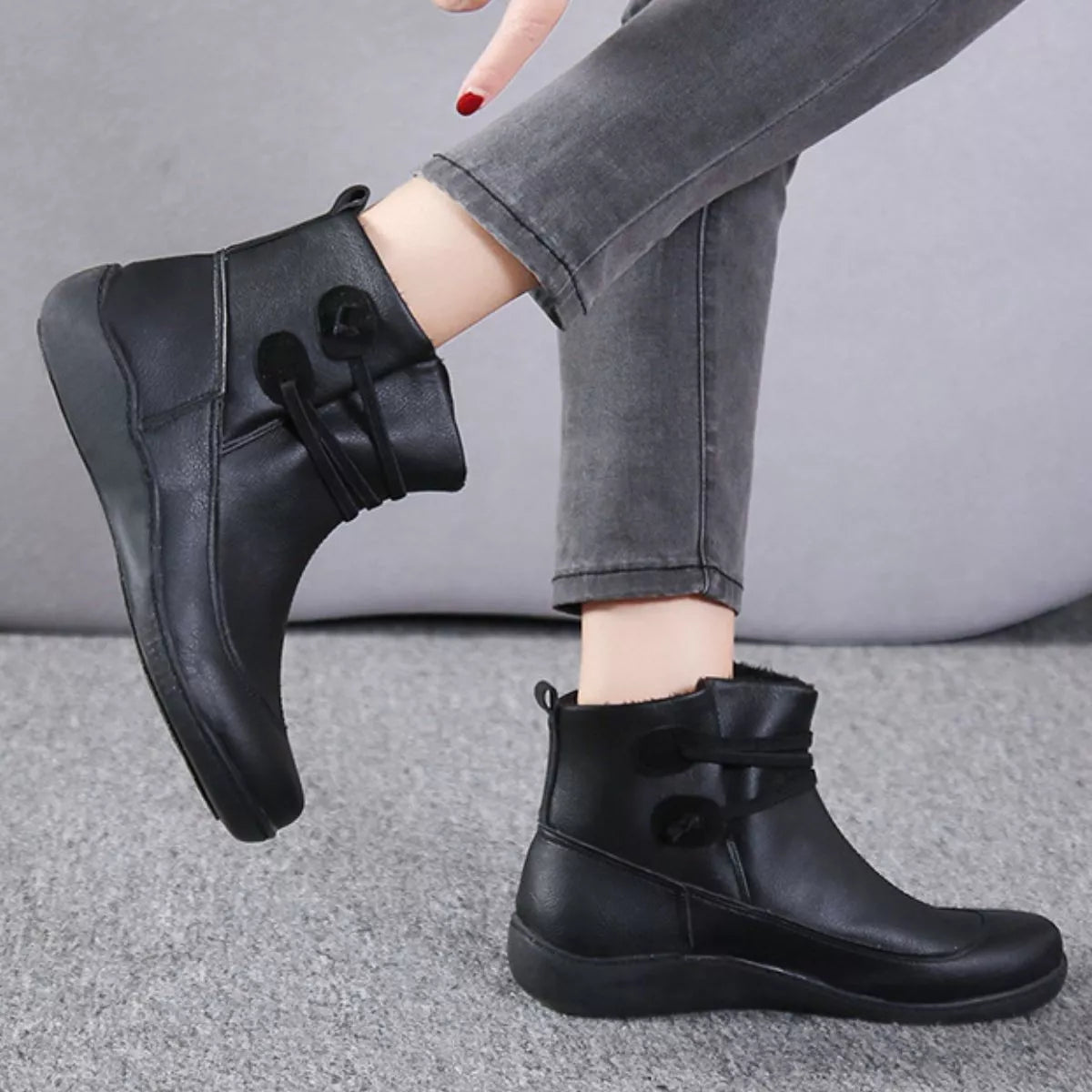 Button Detail Ankle Boots