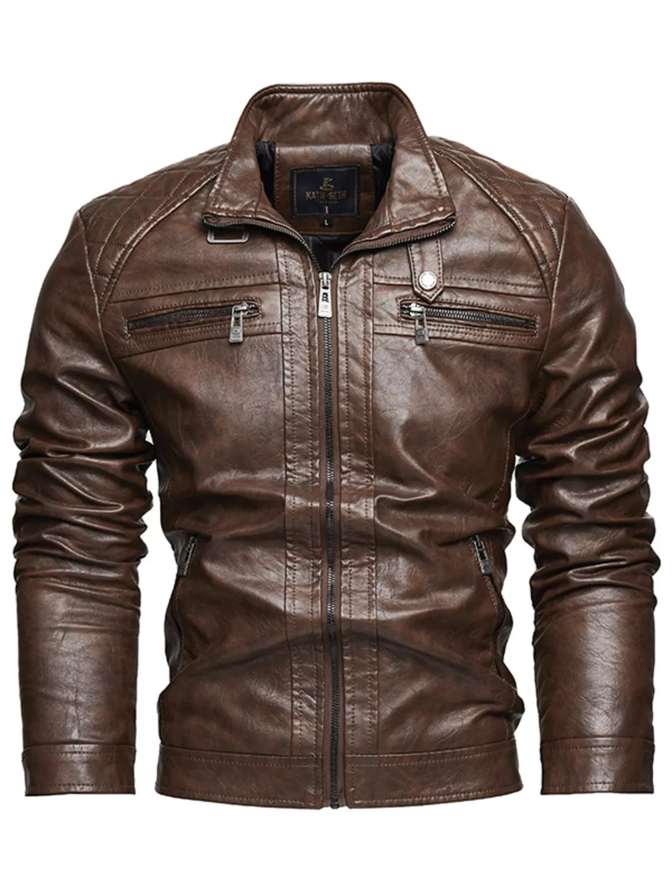 Men's Zip Up Faux Leather Moto Jacket