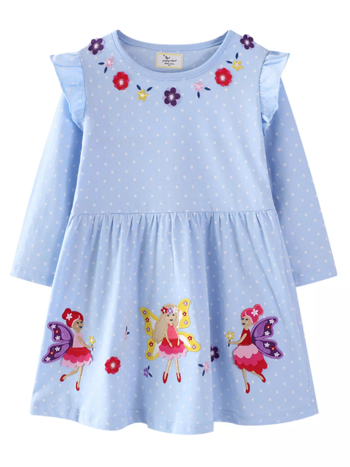 Children's Fairy Embroidered Long Sleeve Polka Dot Dress