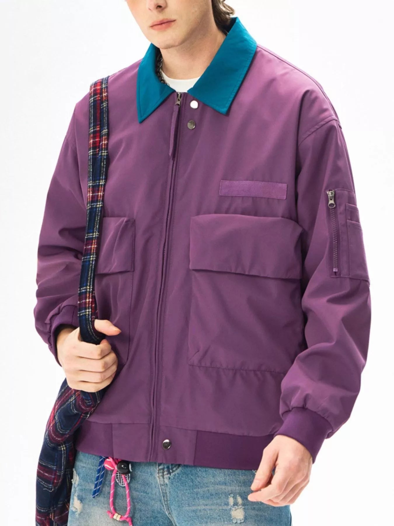 Men's Plus Size Zip Up Casual Bomber Jacket