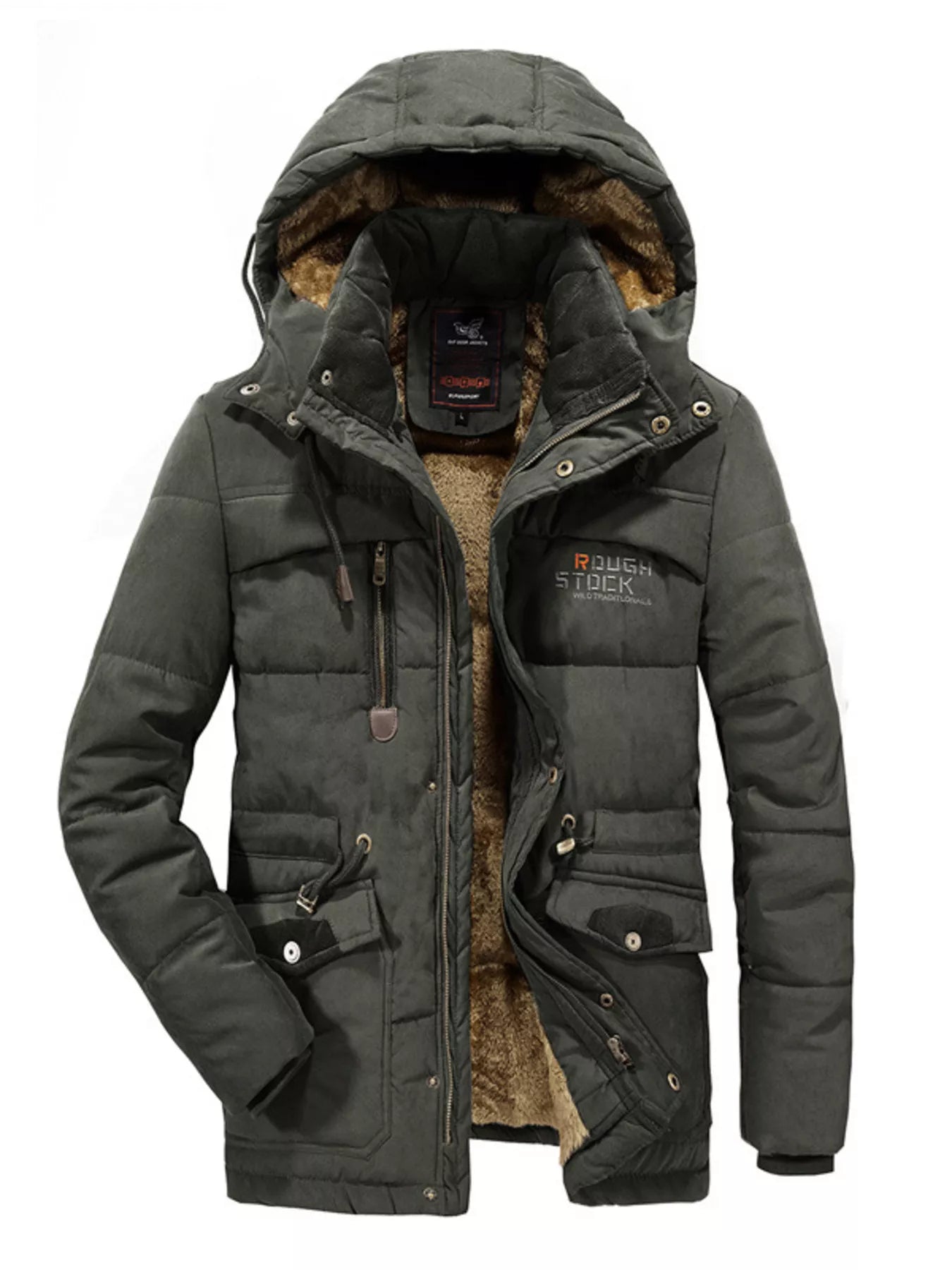 Men's Plus Size Hooded Zip Up Parka Coat