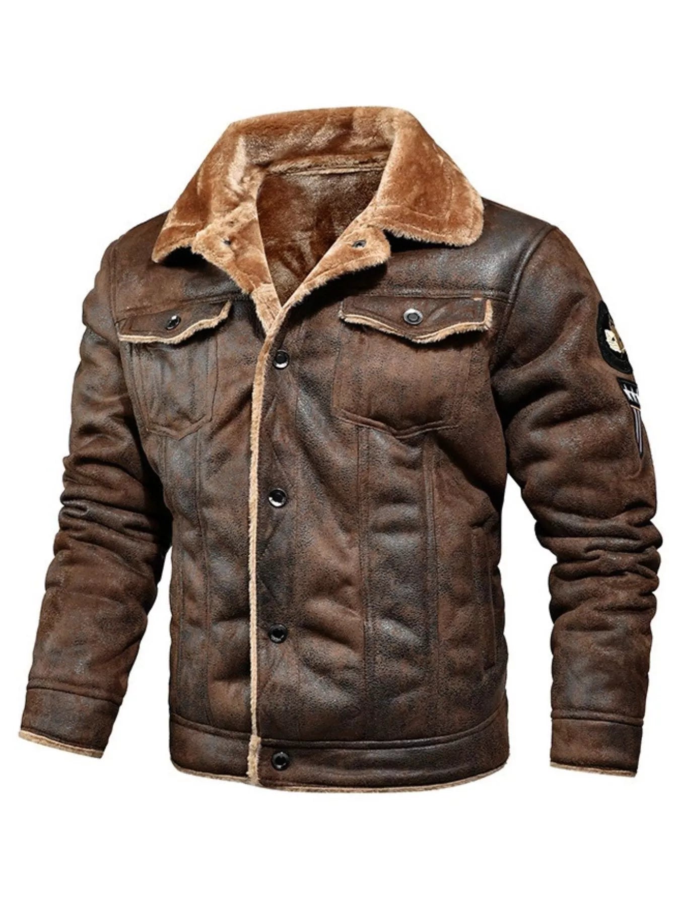 Men's Plus Size Shearling Lined Zip Up Jacket