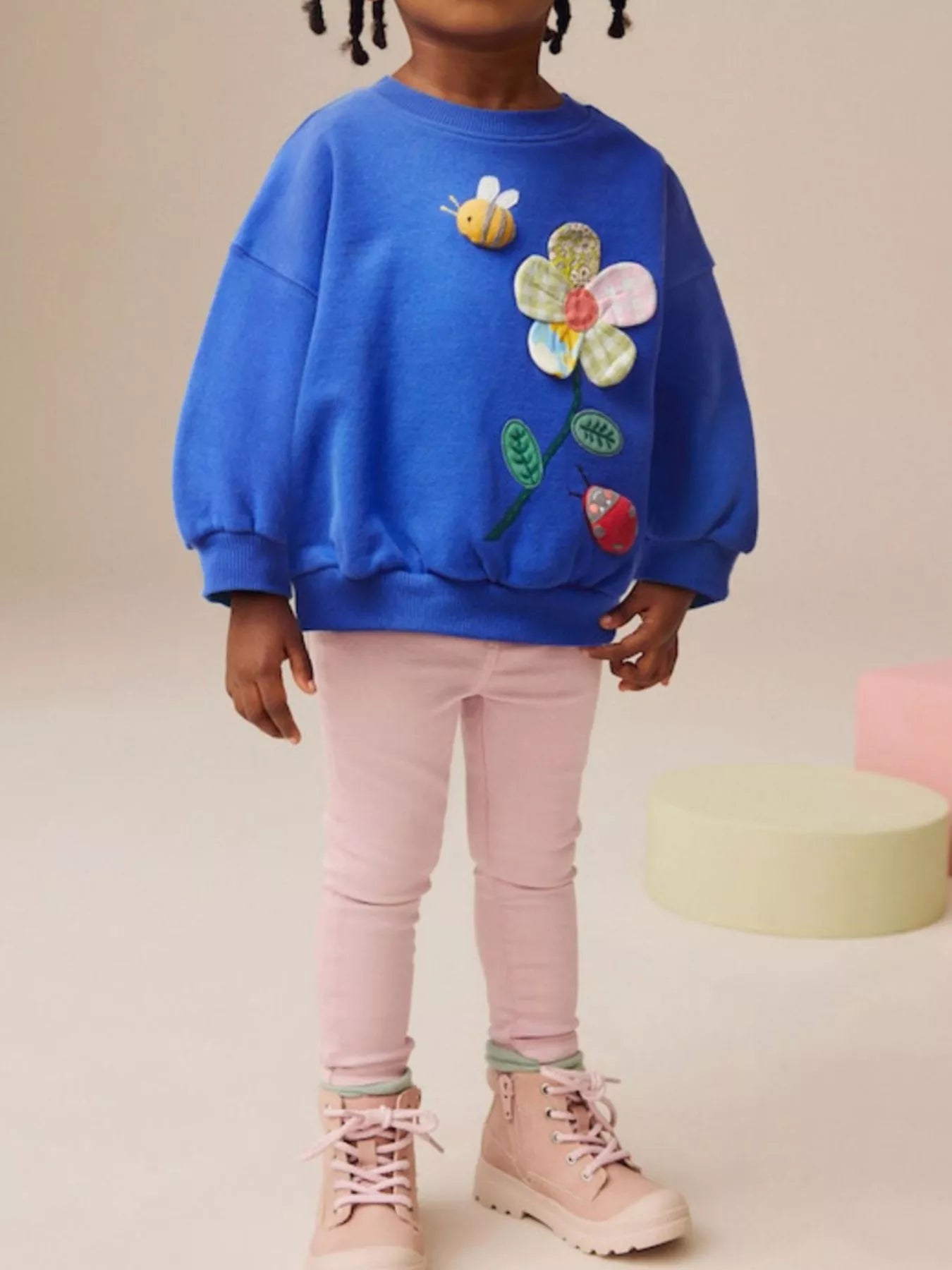 Children's Floral Applique Crew Neck Sweatshirt