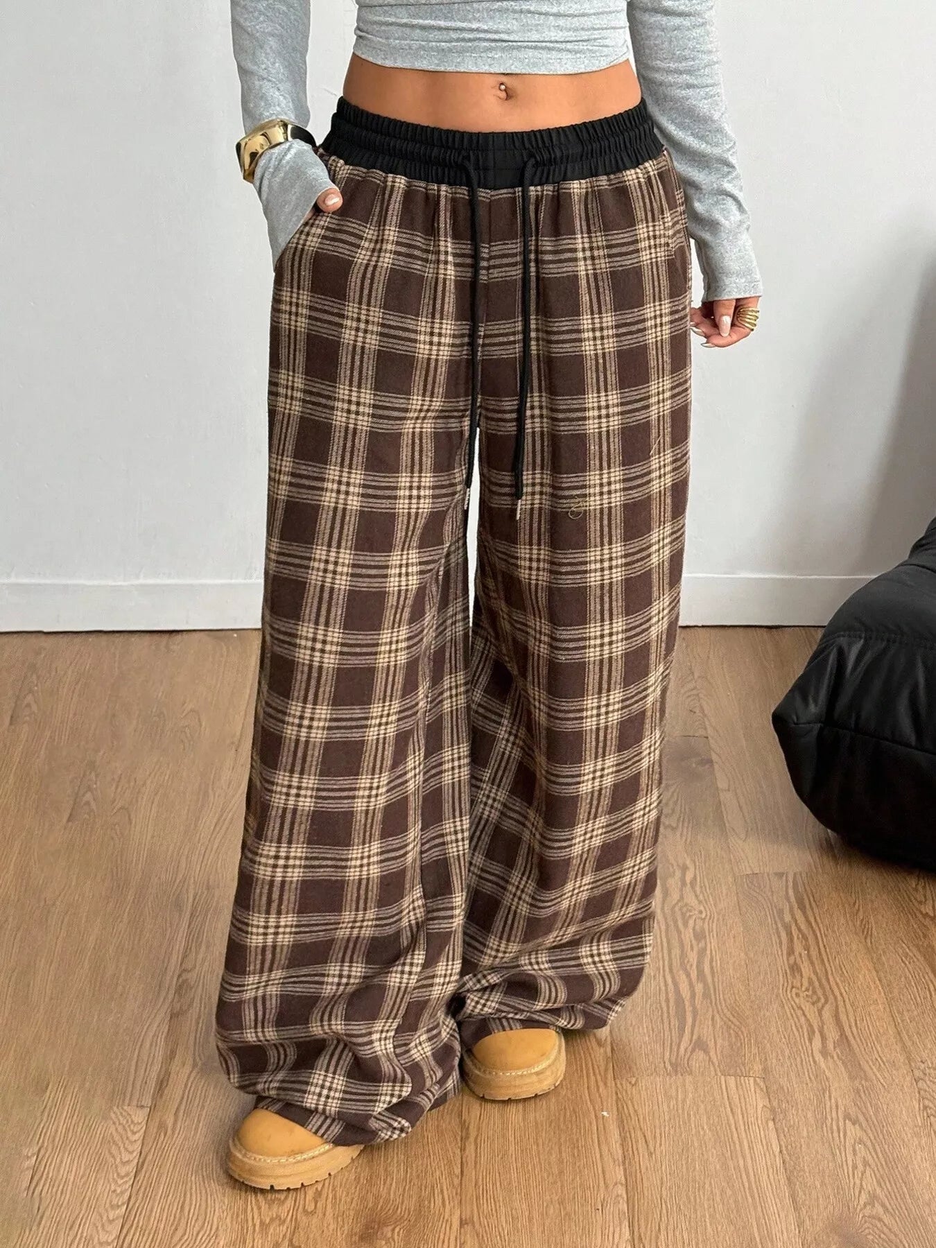 Plaid Wide Leg Pants