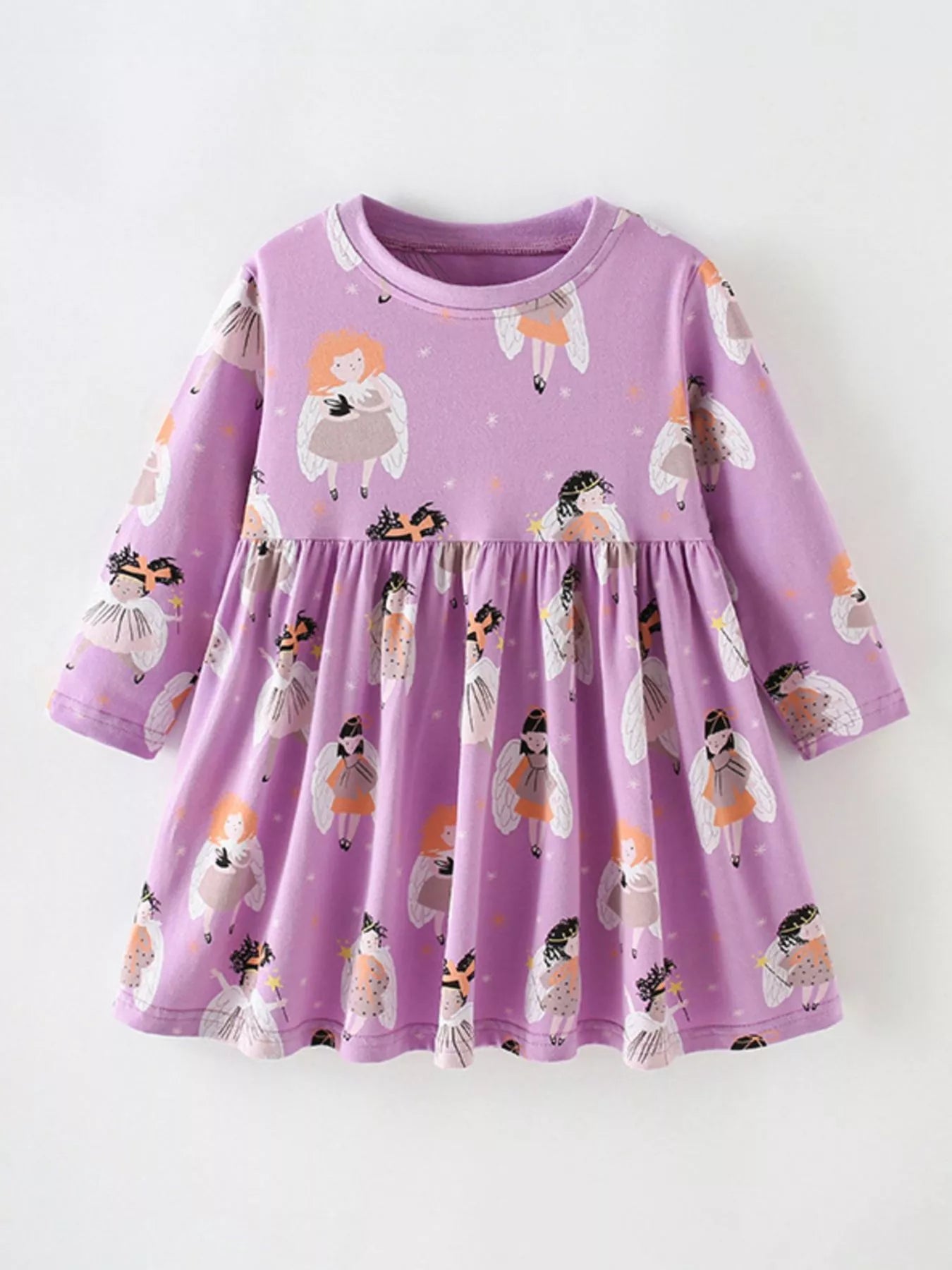 Children's Angel Print Long Sleeve Casual Dress