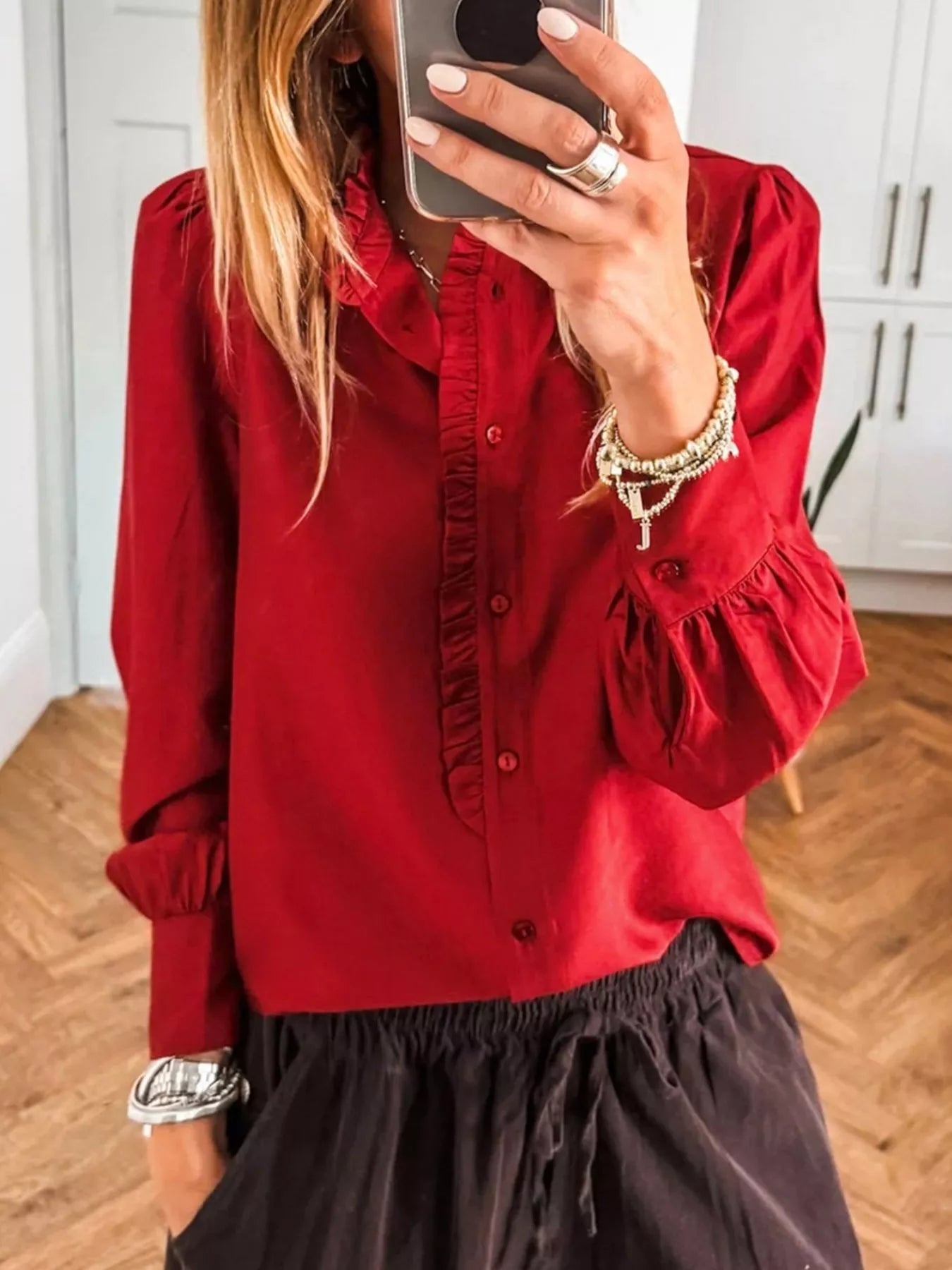 Ruffle Trim Long Sleeve Shirt