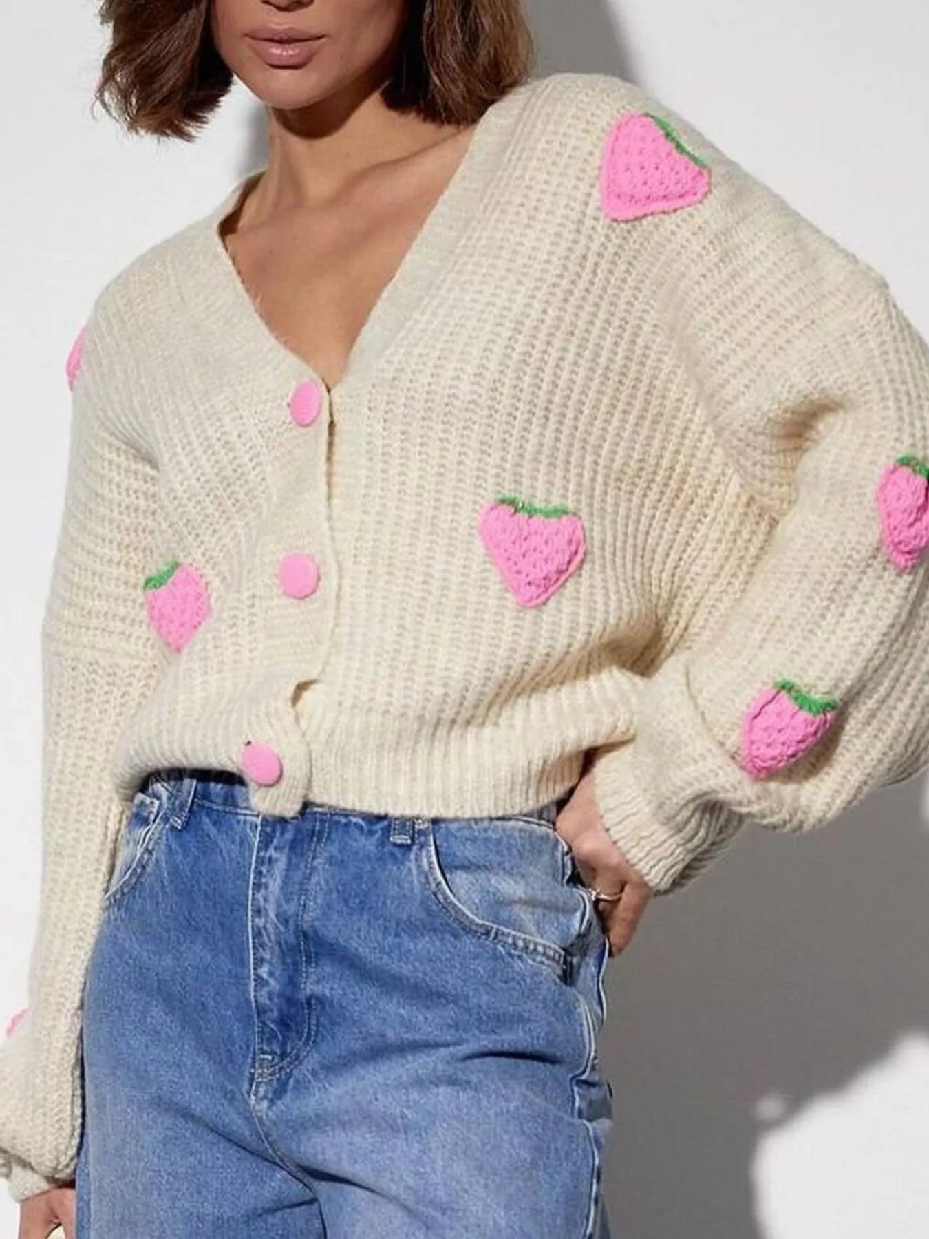 Strawberry Button Down Cardigan