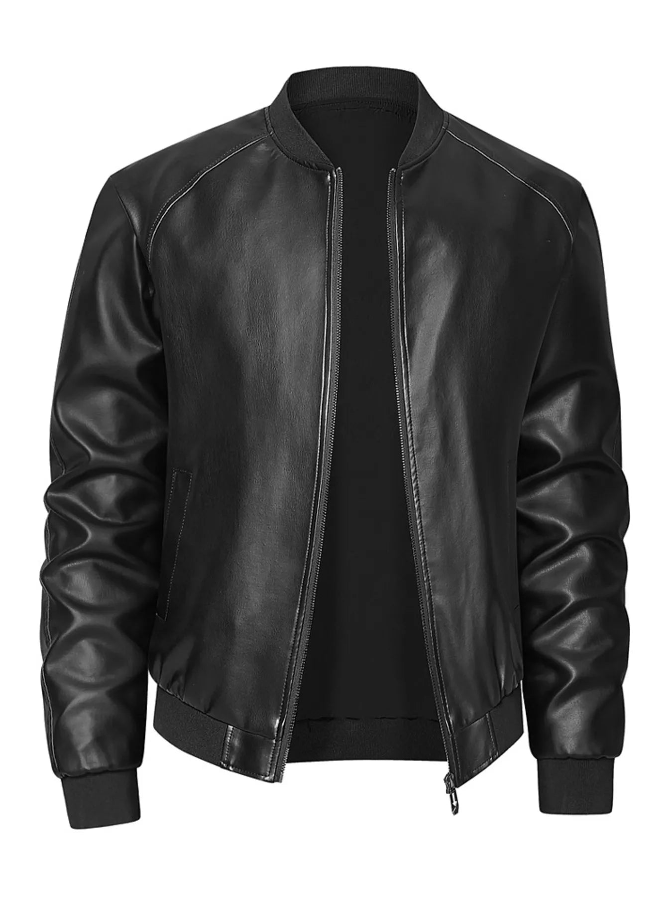Men's Plus Size Zip Up Casual Leather Jacket