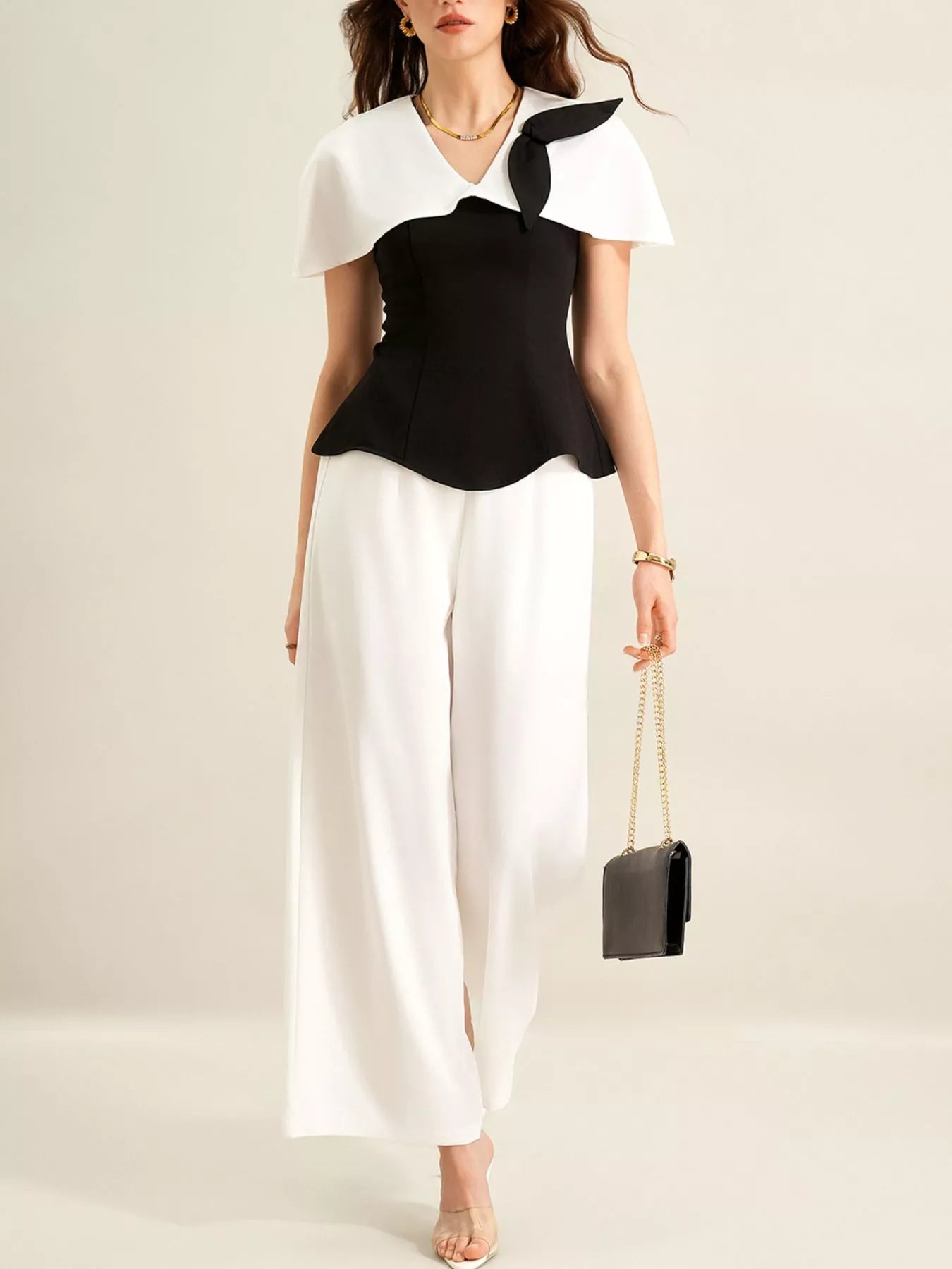 Peplum Top with Wide-Leg Pants Set
