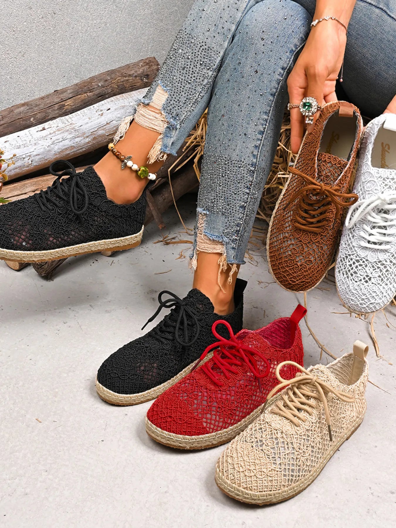Breathable Woven Lace Up Sneakers