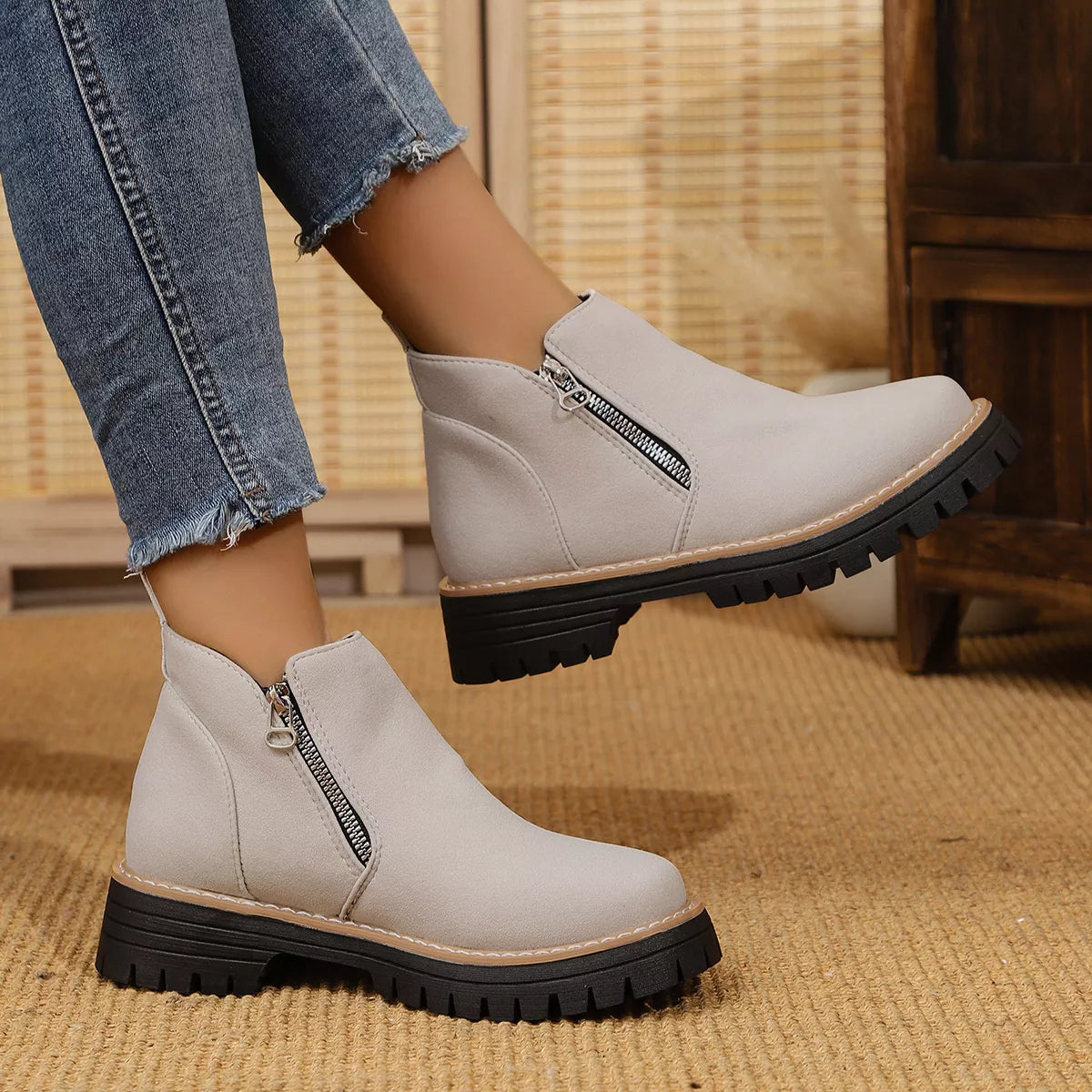Ankle Boots with Zipper Accent