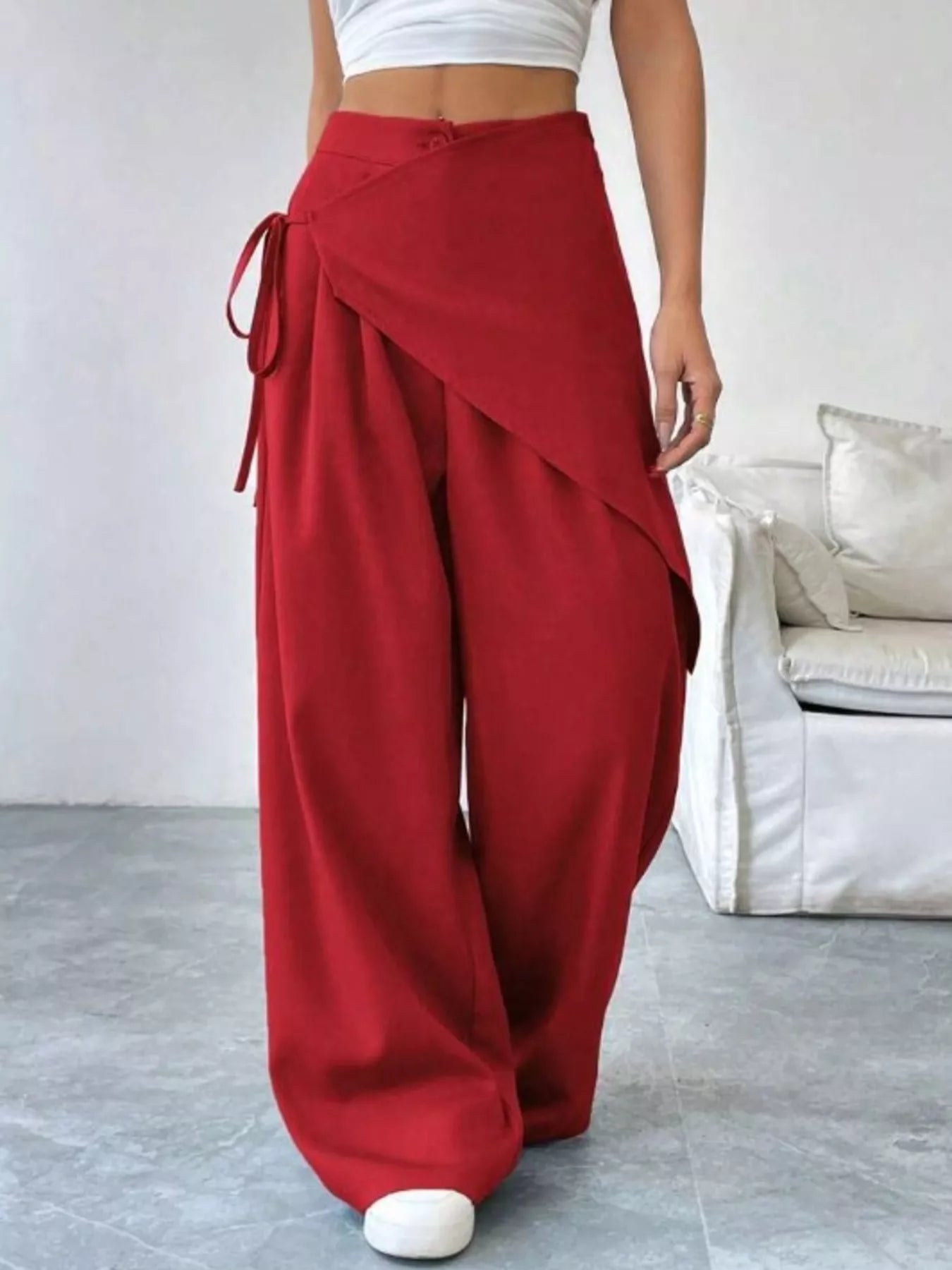 Wrap-Front Wide-Leg Pants