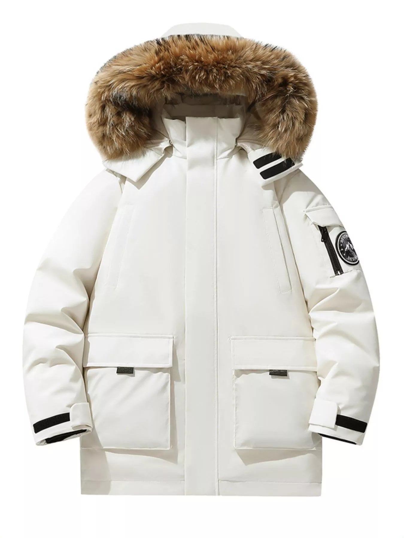 Men's Full Size Fur Hooded Zip Up Parka Coat Plus Size