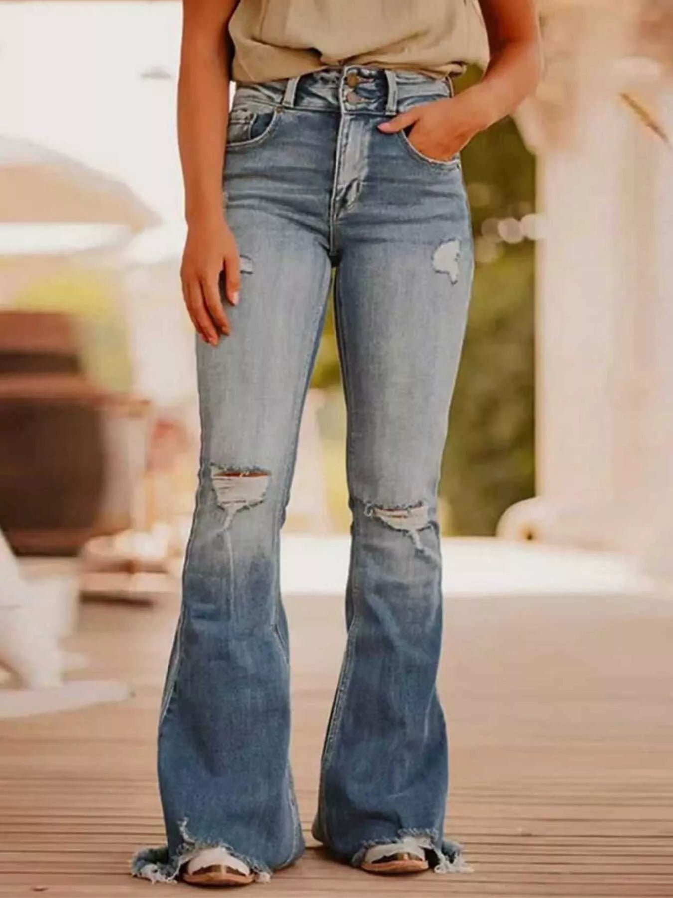 Distressed High Waist Flare Jeans
