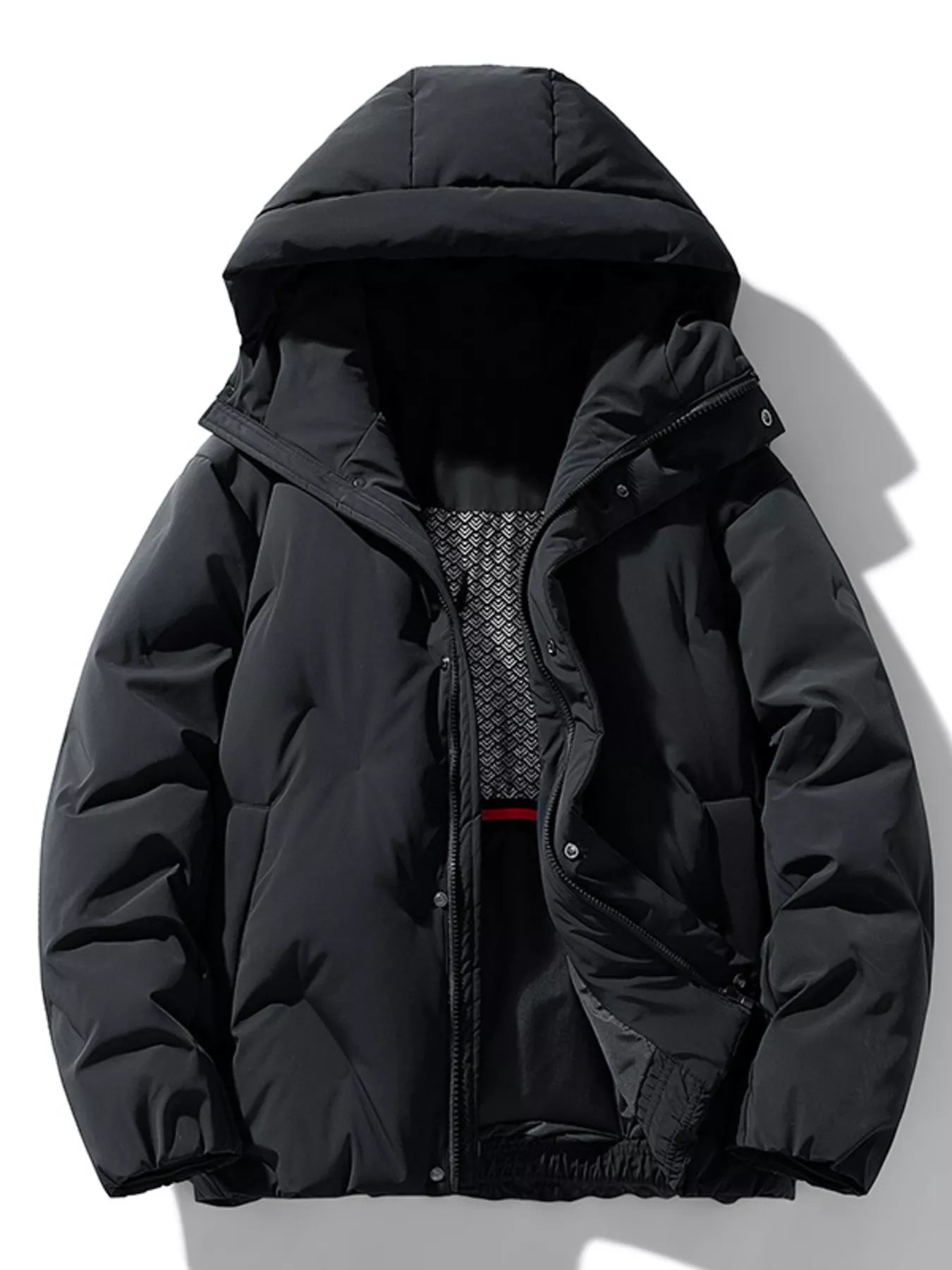 Men's Full Size Snap Down Hooded Padded Winter Jacket Plus Size