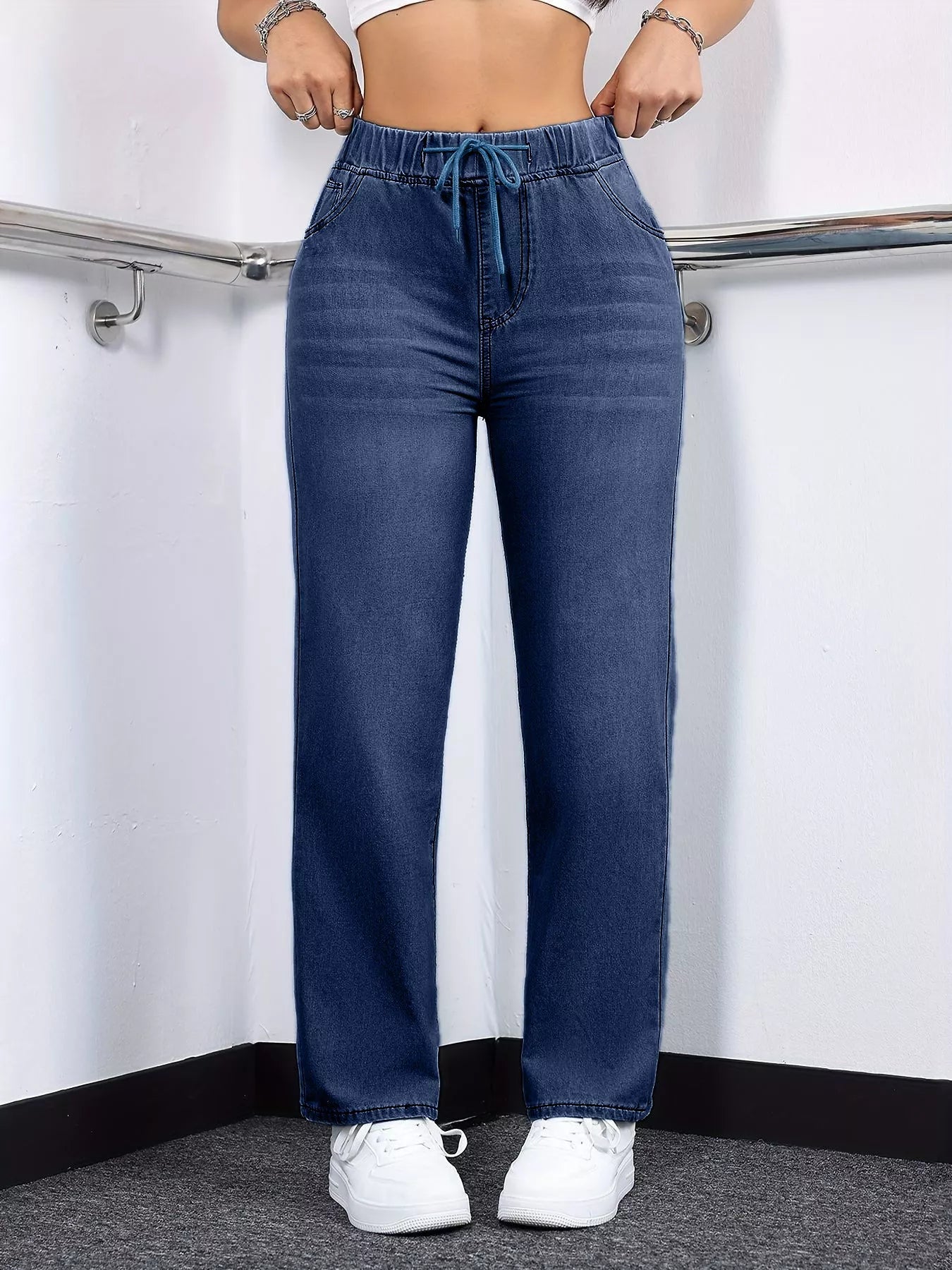 Drawstring Straight Leg Jeans
