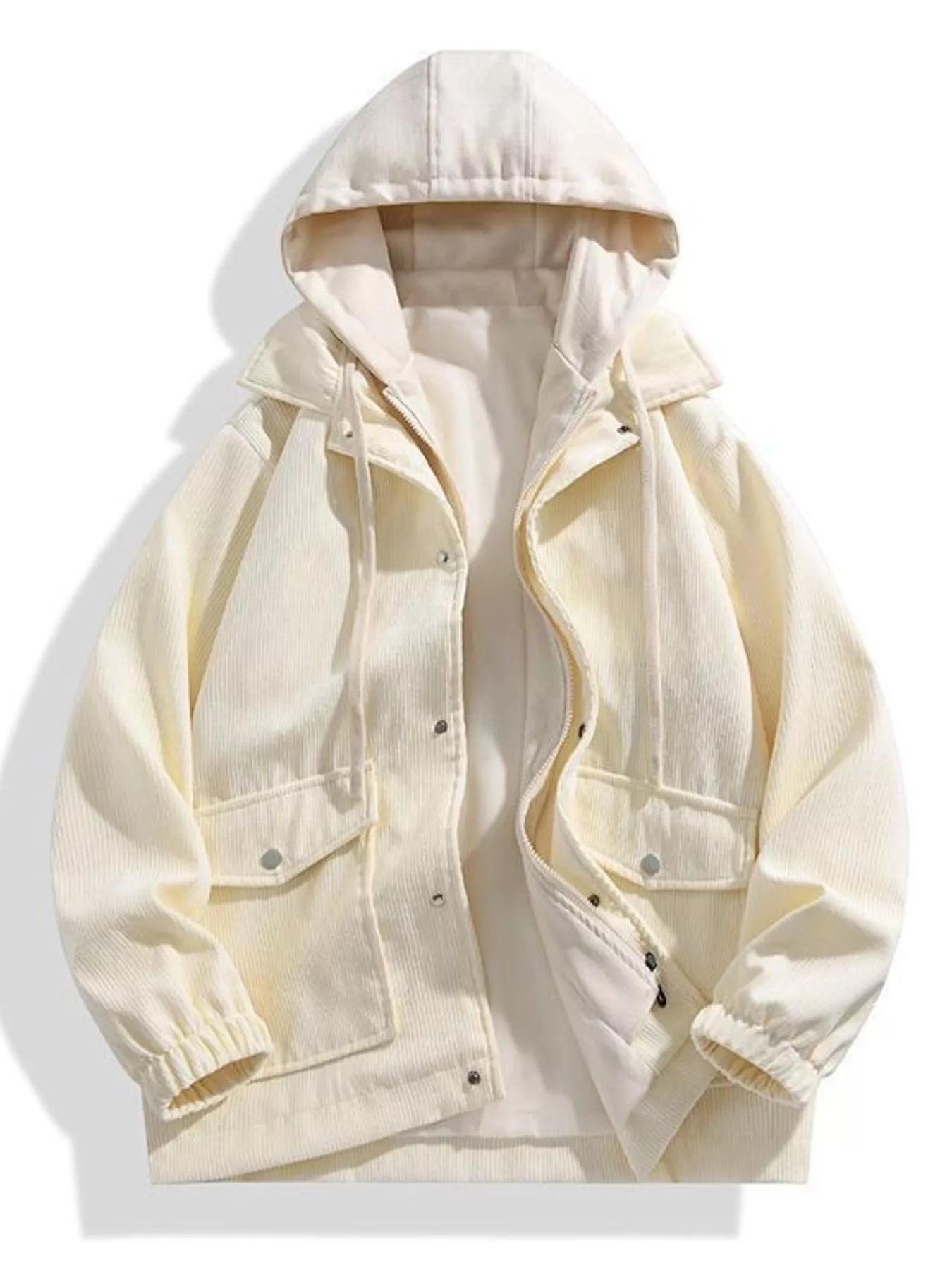 Men's Plus Size Casual Corduroy Snap Down Hooded Jacket