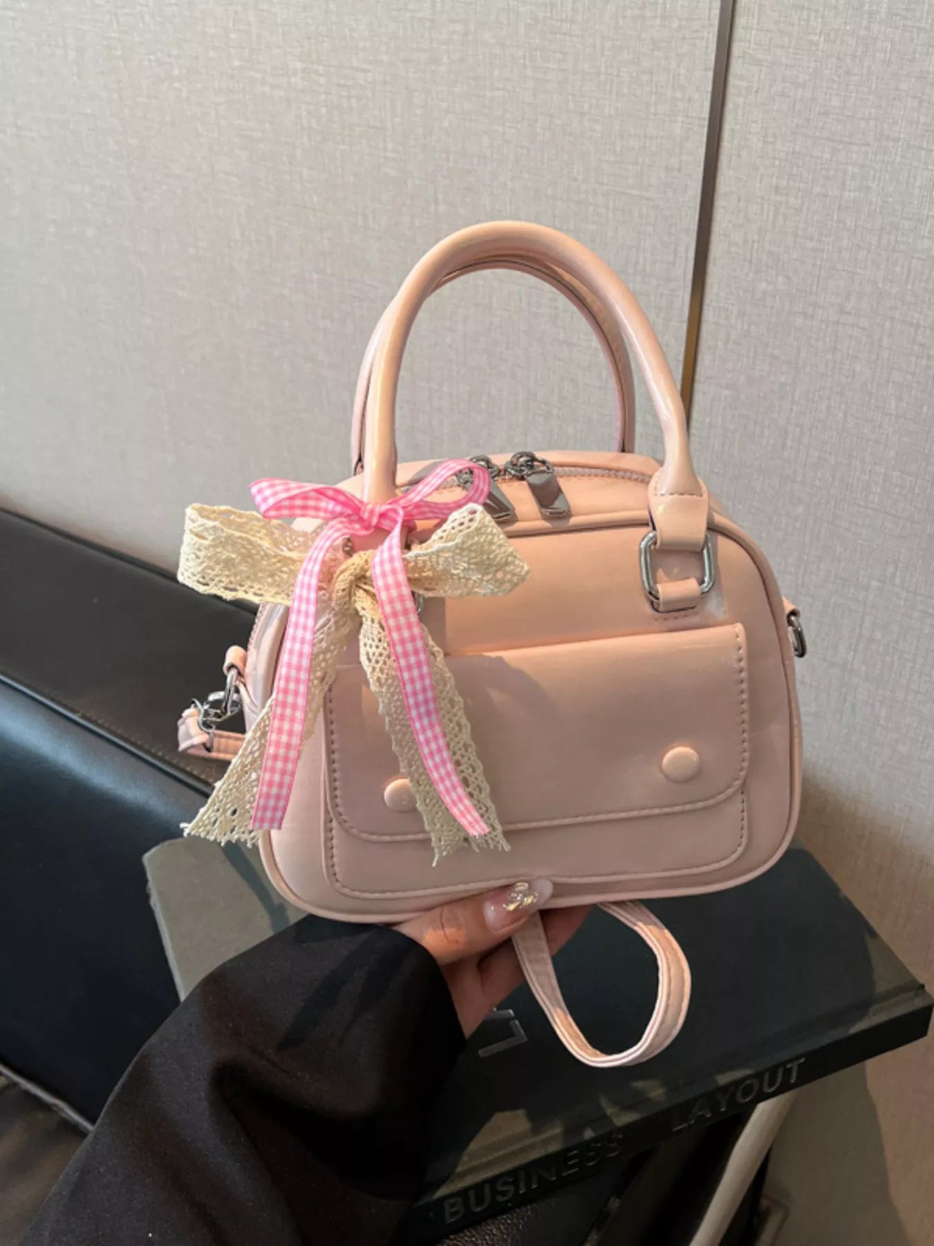 Bow Decor Top Handle Handbag