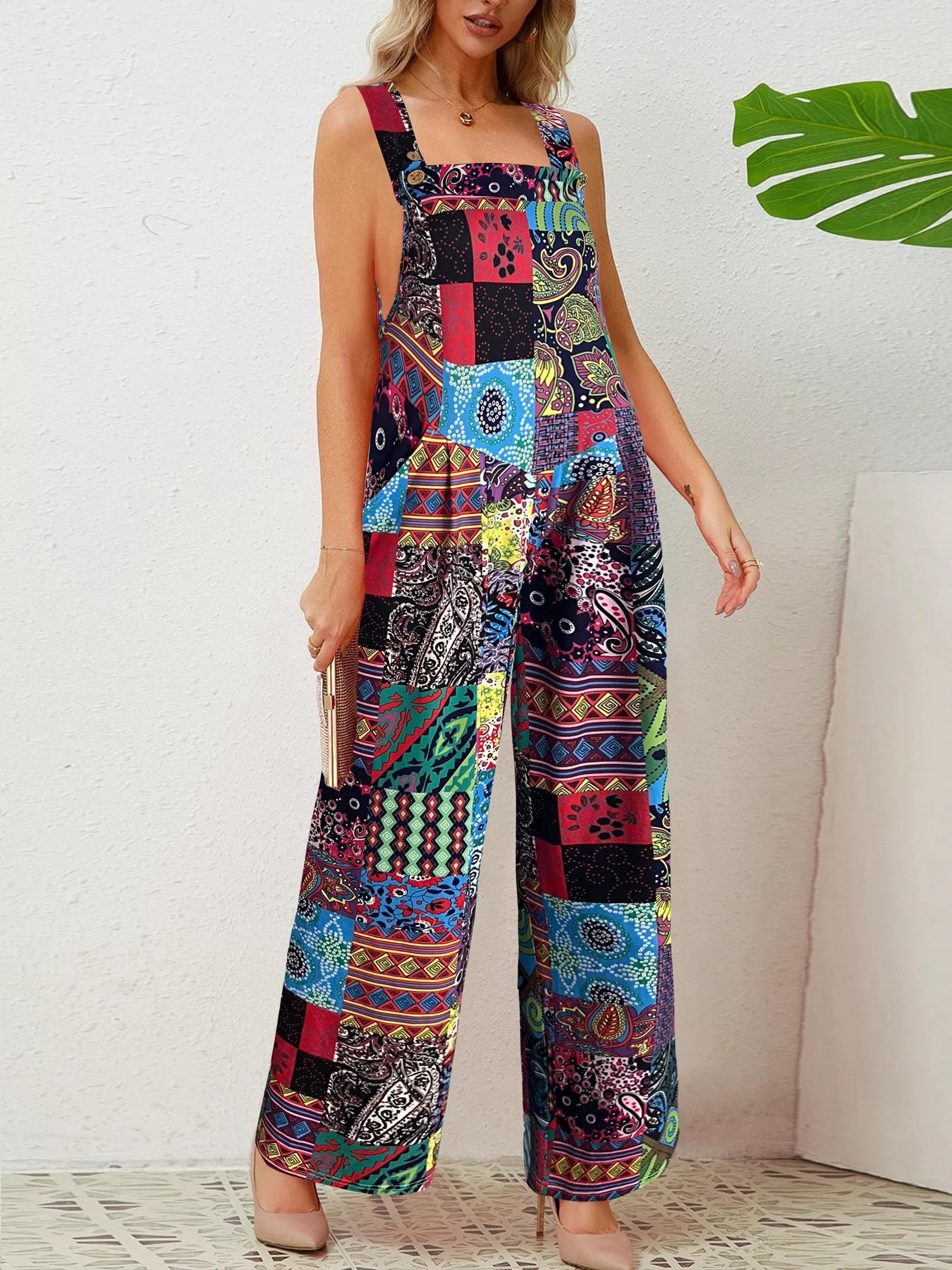 Plus Size Printed Wide Leg Jumpsuit