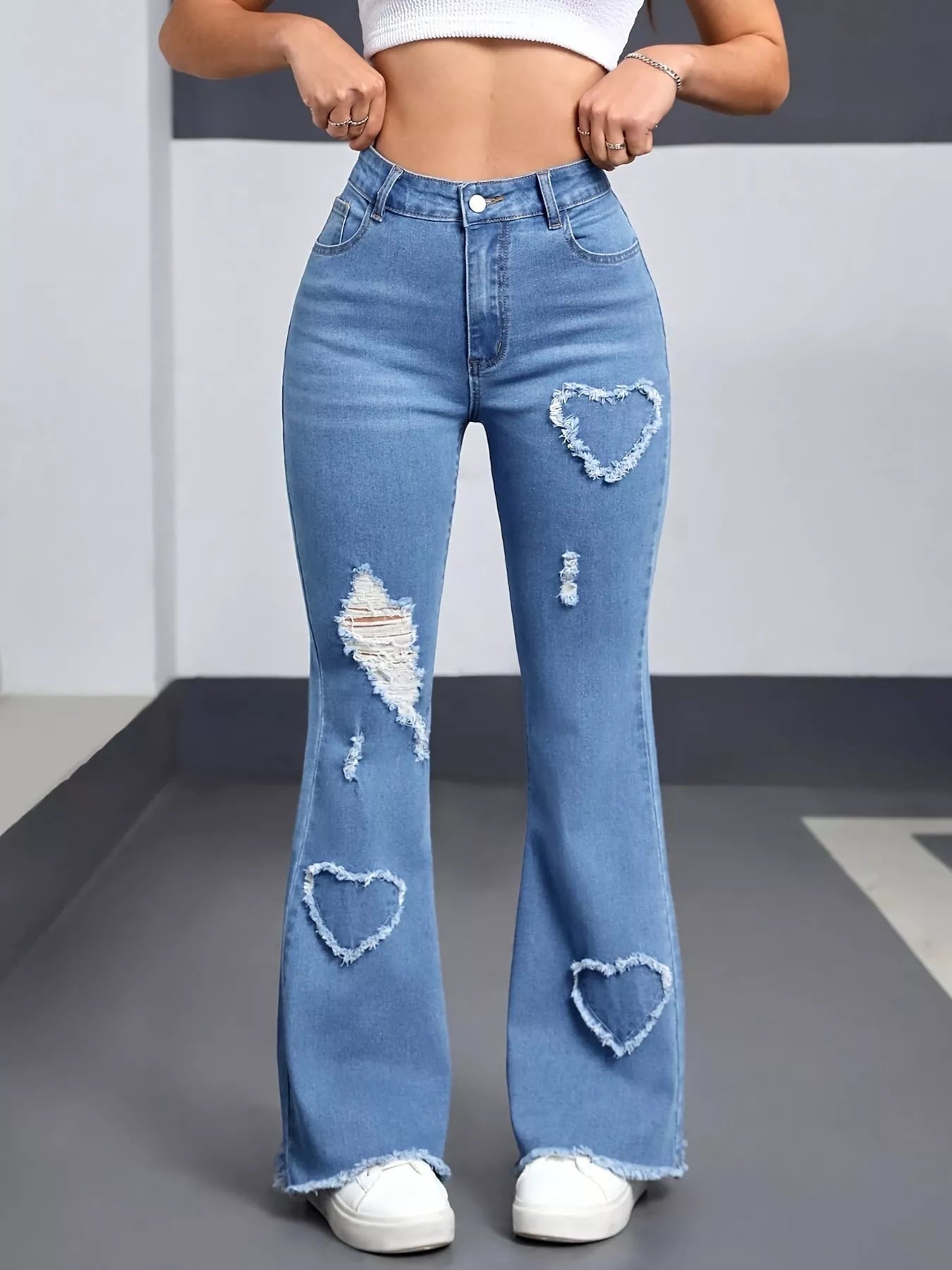 Heart Distressed Flare Jeans