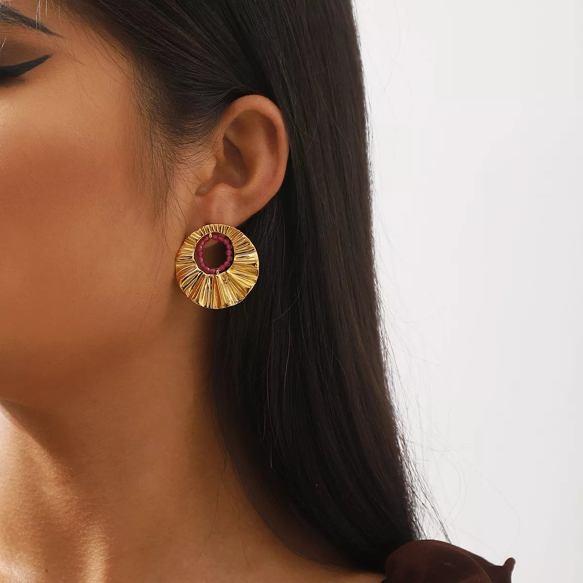 18K Gold-Plated Bead Round Earrings