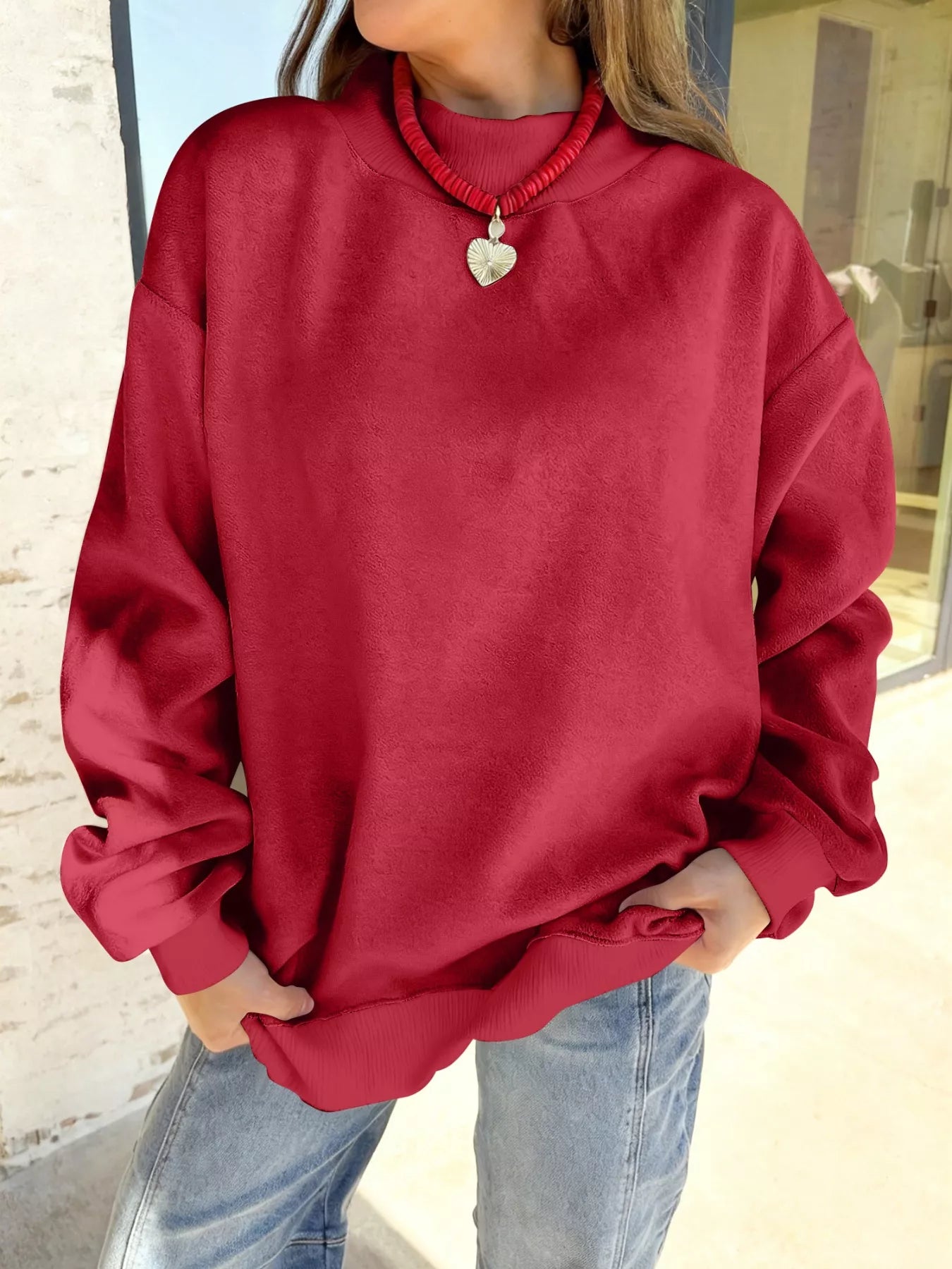 Casual Solid Color Mock Neck Sweatshirt