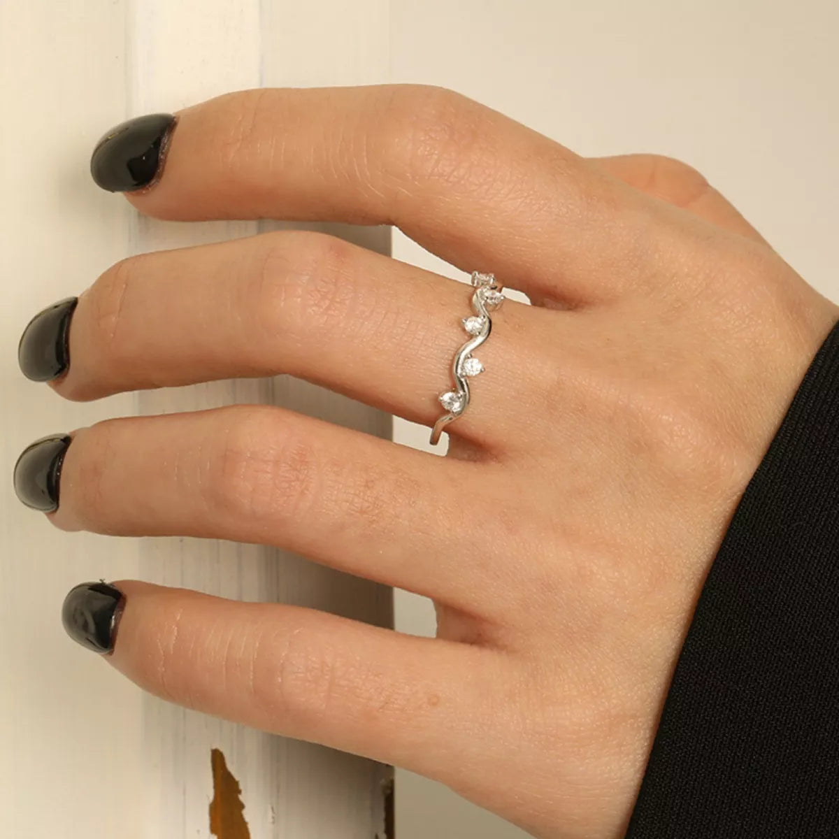 925 Sterling Silver Zircon Wave Ring