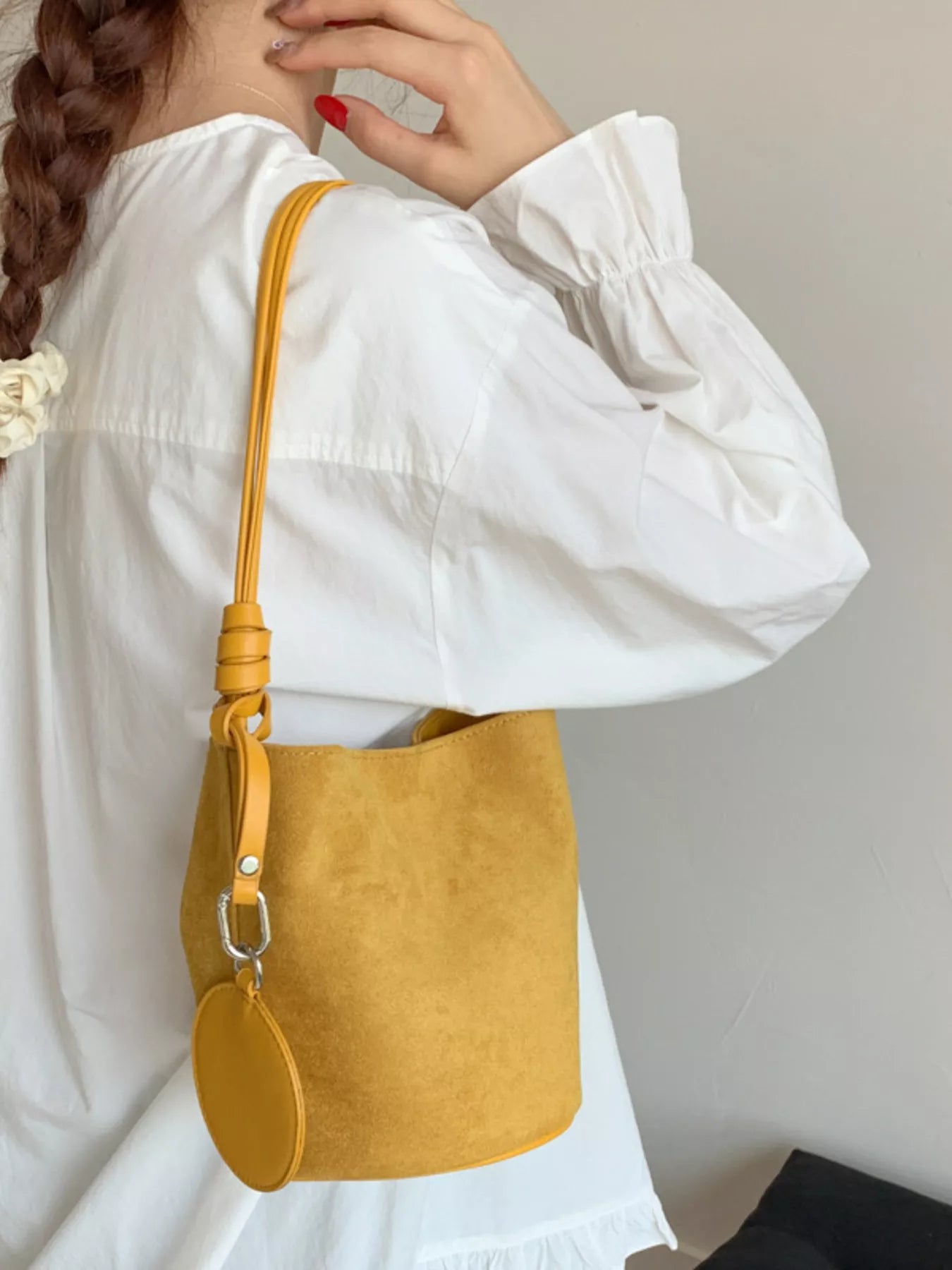 Suede Solid Color Bucket Bag