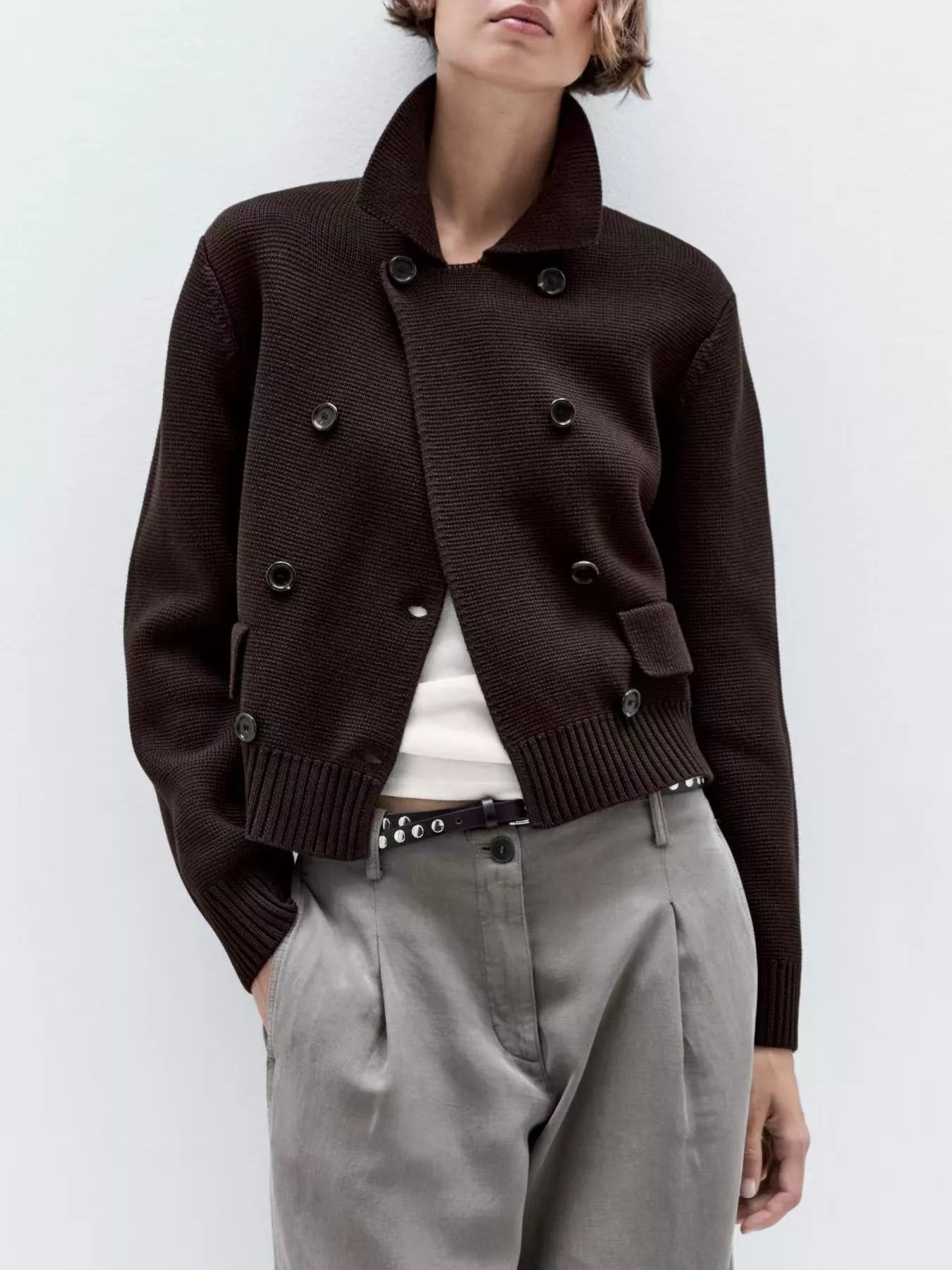 Double-Breasted Knit Cardigan