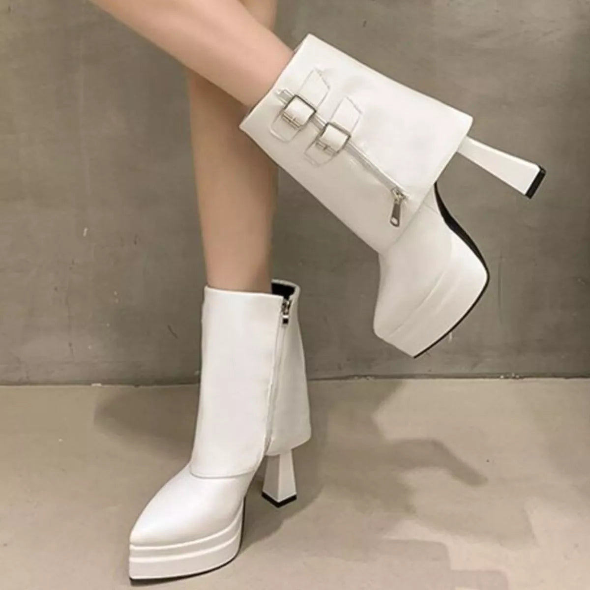 Point Toe Block Heels Boots