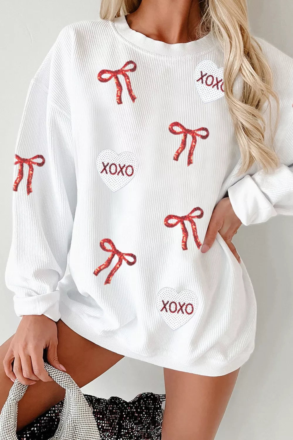 Valentine's Day XOXO Bowknot Oversized Sweatshirt